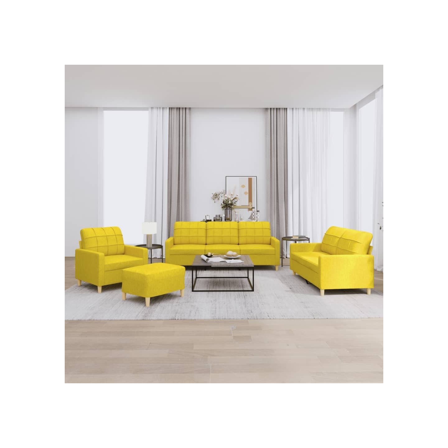 Ensemble de canapés 4 pcs avec coussins Jaune clair Tissu