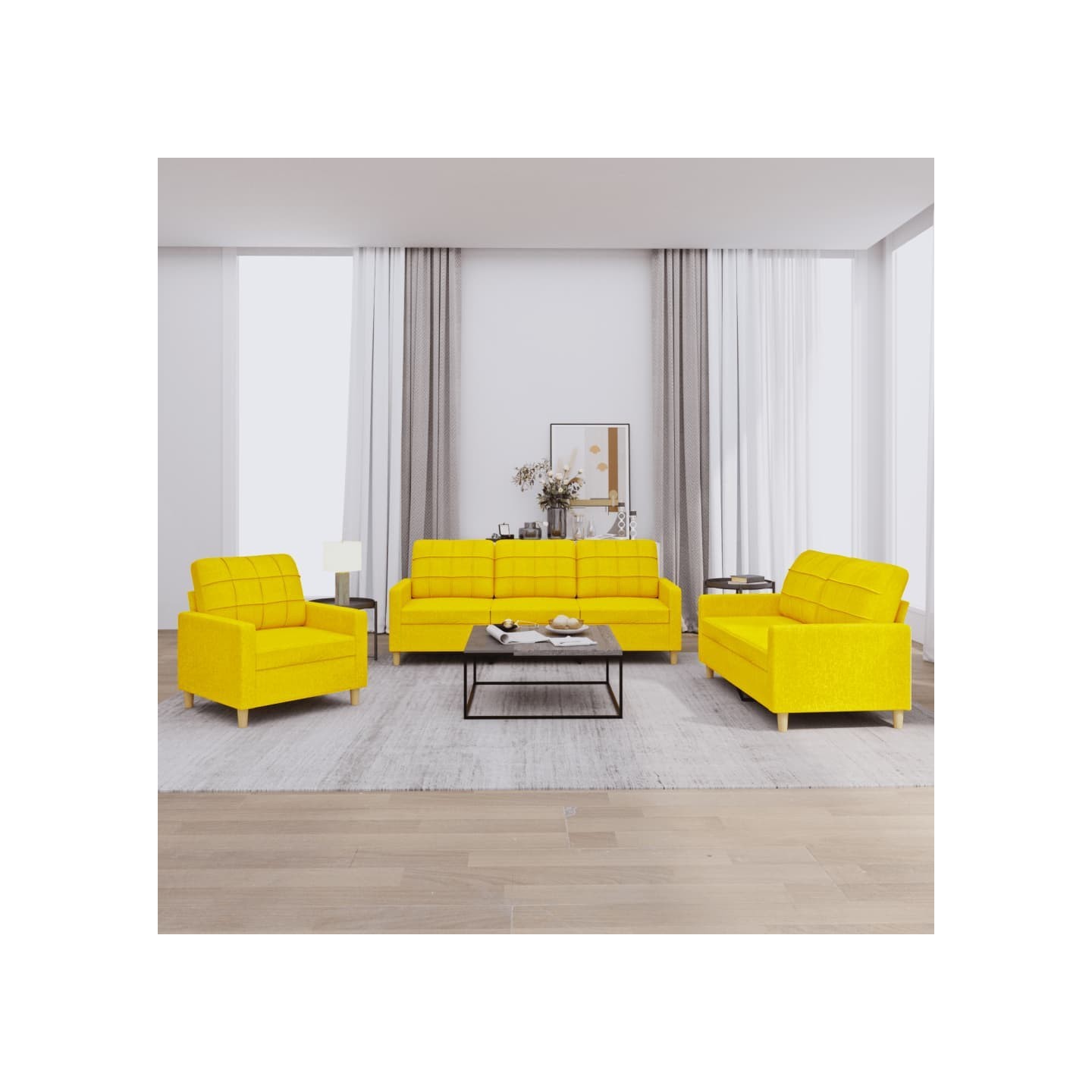 Ensemble de canapés 3 pcs avec coussins Jaune clair Tissu