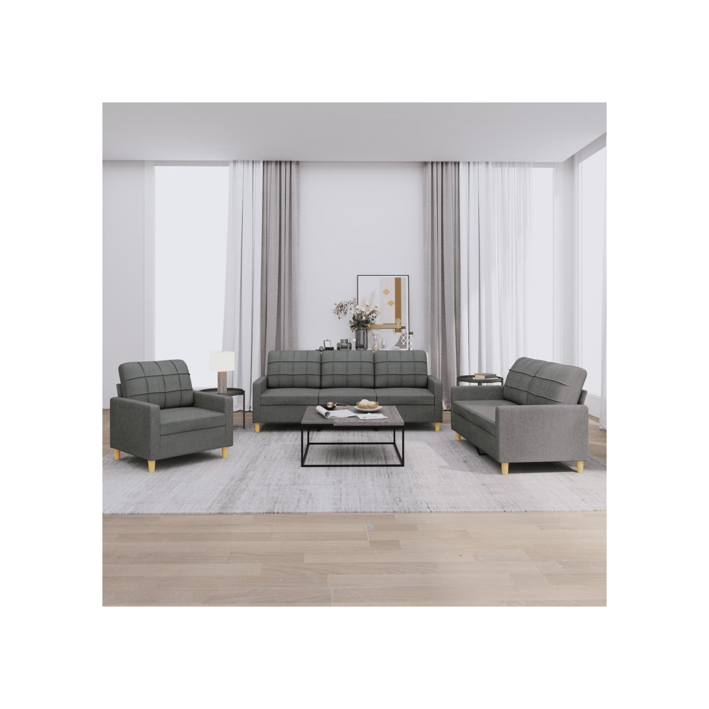 Ensemble de canapés 3 pcs avec coussins Gris foncé Tissu