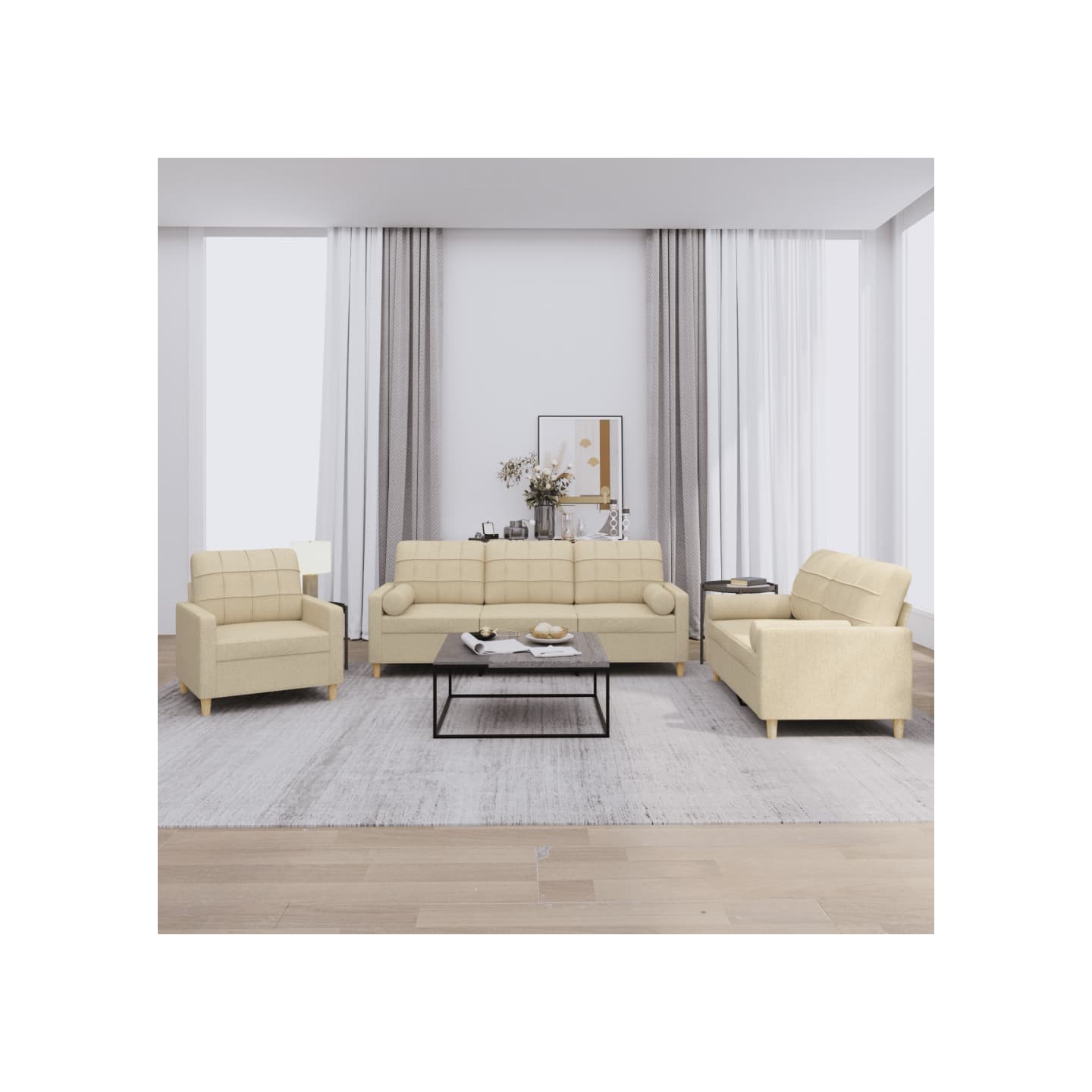 Ensemble de canapés 3 pcs avec coussins crème tissu