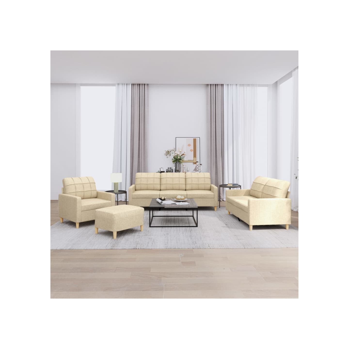 Ensemble de canapés 4 pcs avec coussins Crème Tissu
