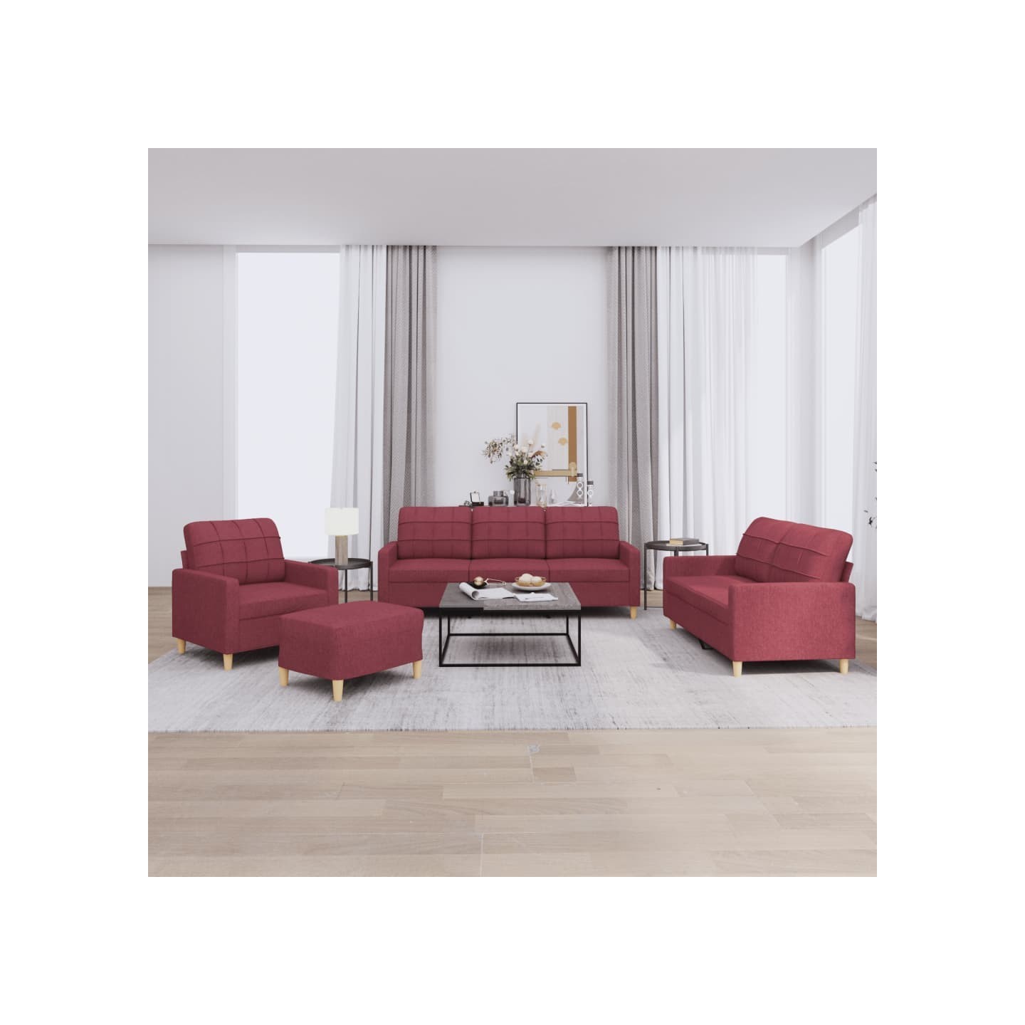 Ensemble de canapés 4 pcs avec coussins Rouge bordeaux Tissu