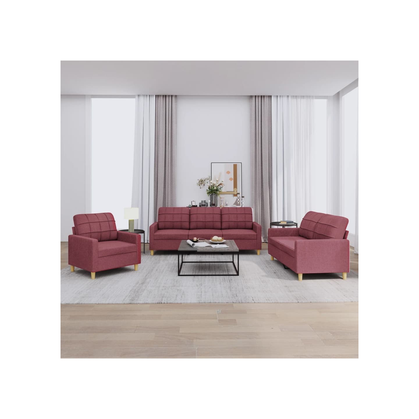 Ensemble de canapés 3 pcs avec coussins Rouge bordeaux Tissu