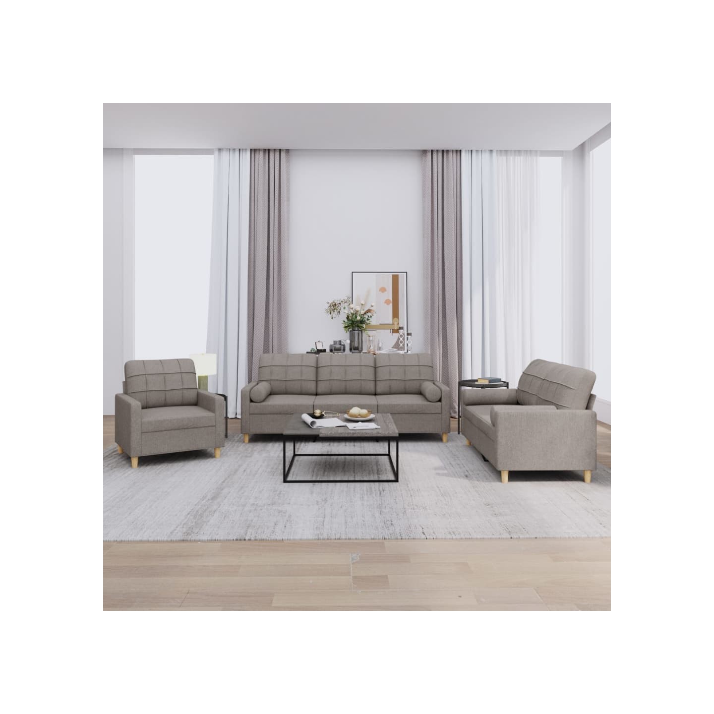 Ensemble de canapés 3 pcs avec coussins taupe tissu
