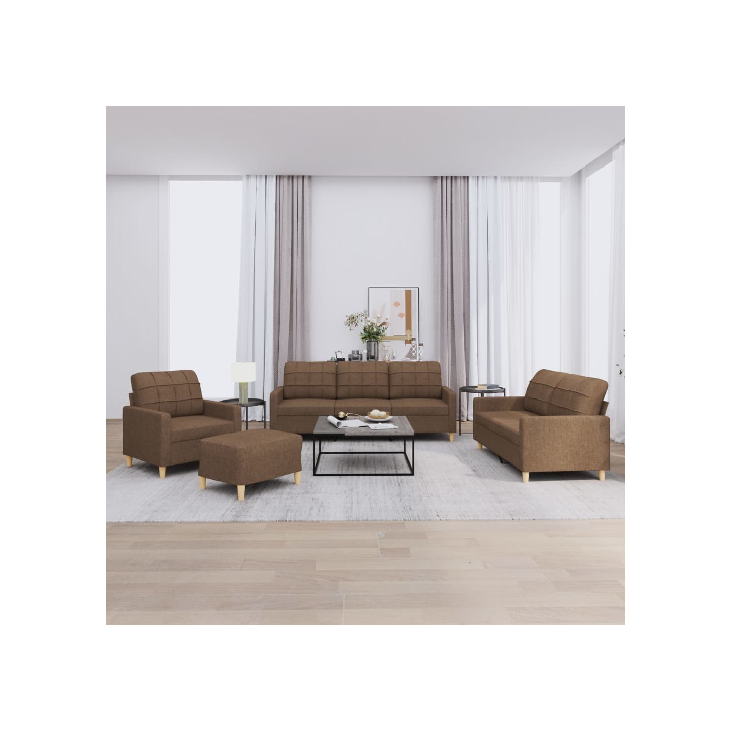 Ensemble de canapés 4 pcs avec coussins Marron Tissu