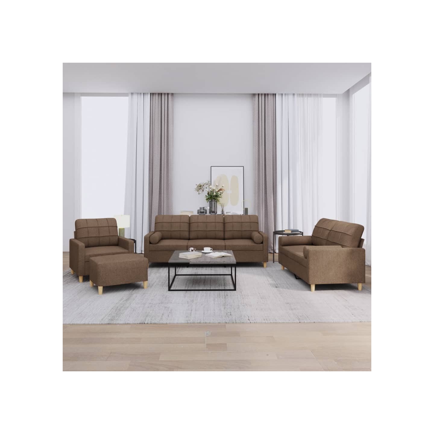 Ensemble de canapés 4 pcs avec coussins marron tissu