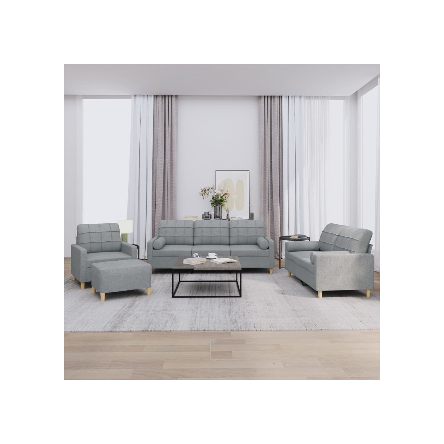 Ensemble de canapés 4 pcs coussins gris clair tissu