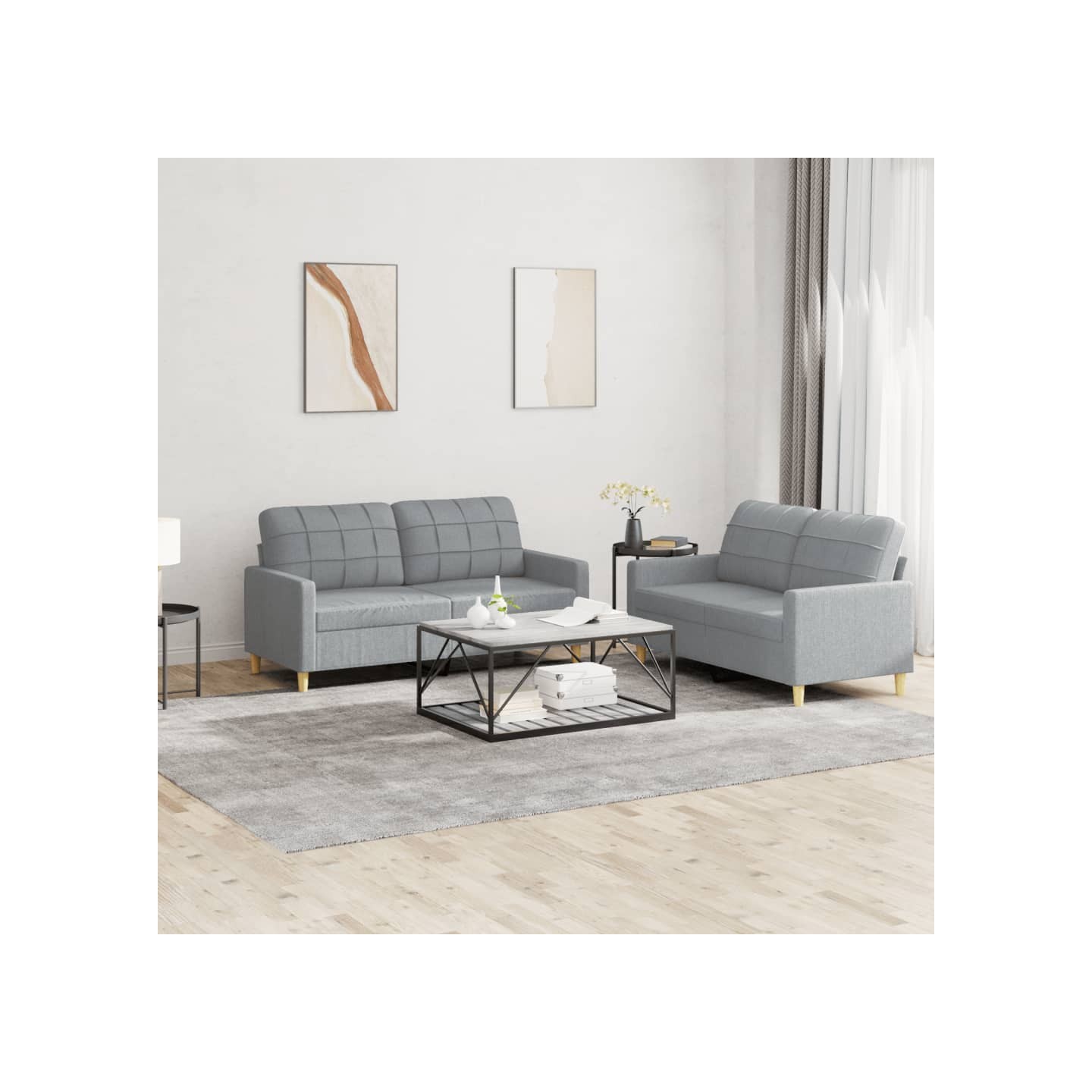 Ensemble de canapés 2 pcs avec coussins Gris clair Tissu