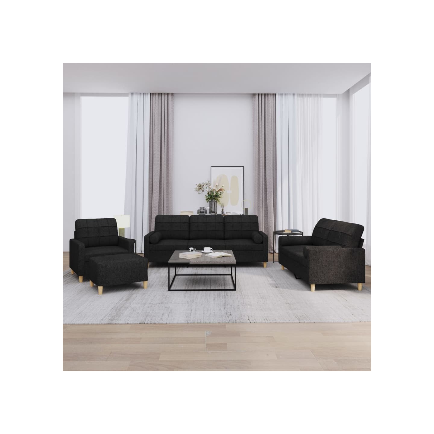 Ensemble de canapés 4 pcs avec coussins noir tissu