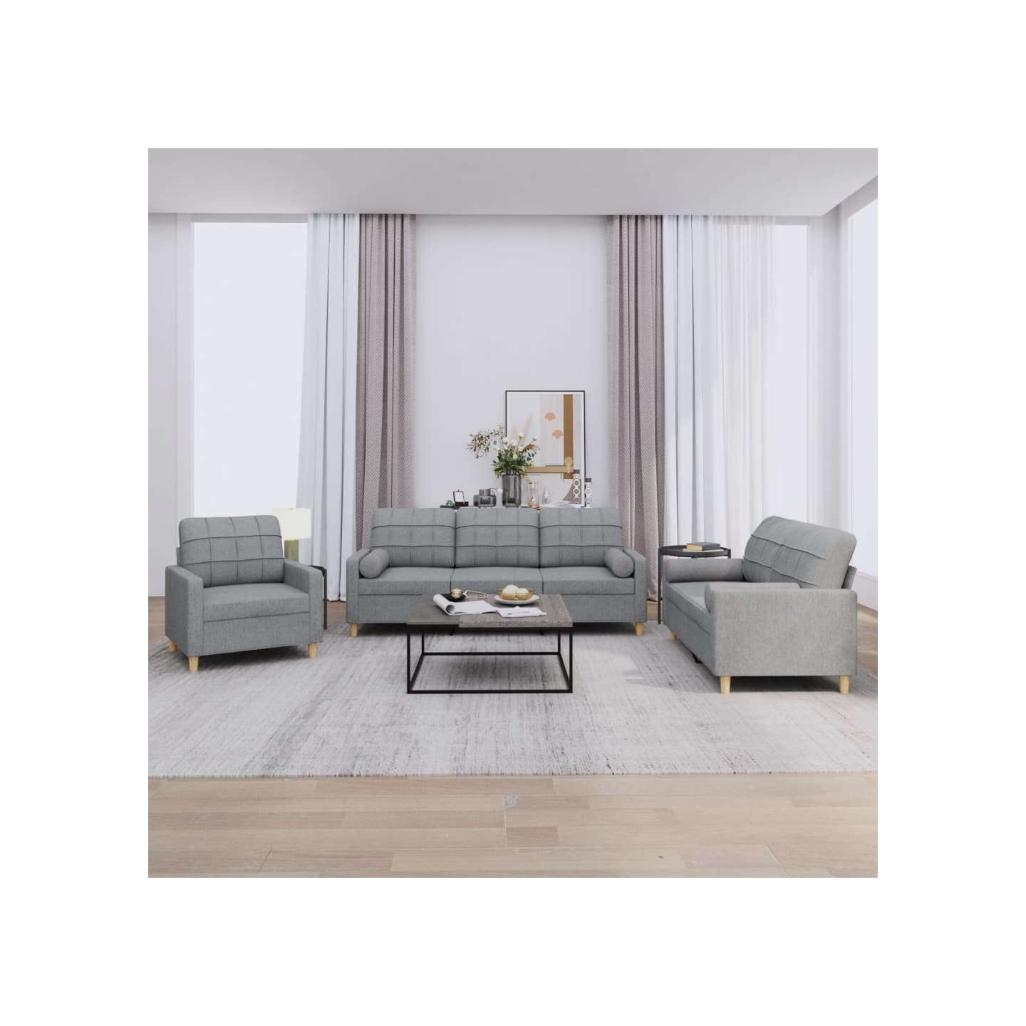 Ensemble de canapés 3 pcs coussins gris clair tissu