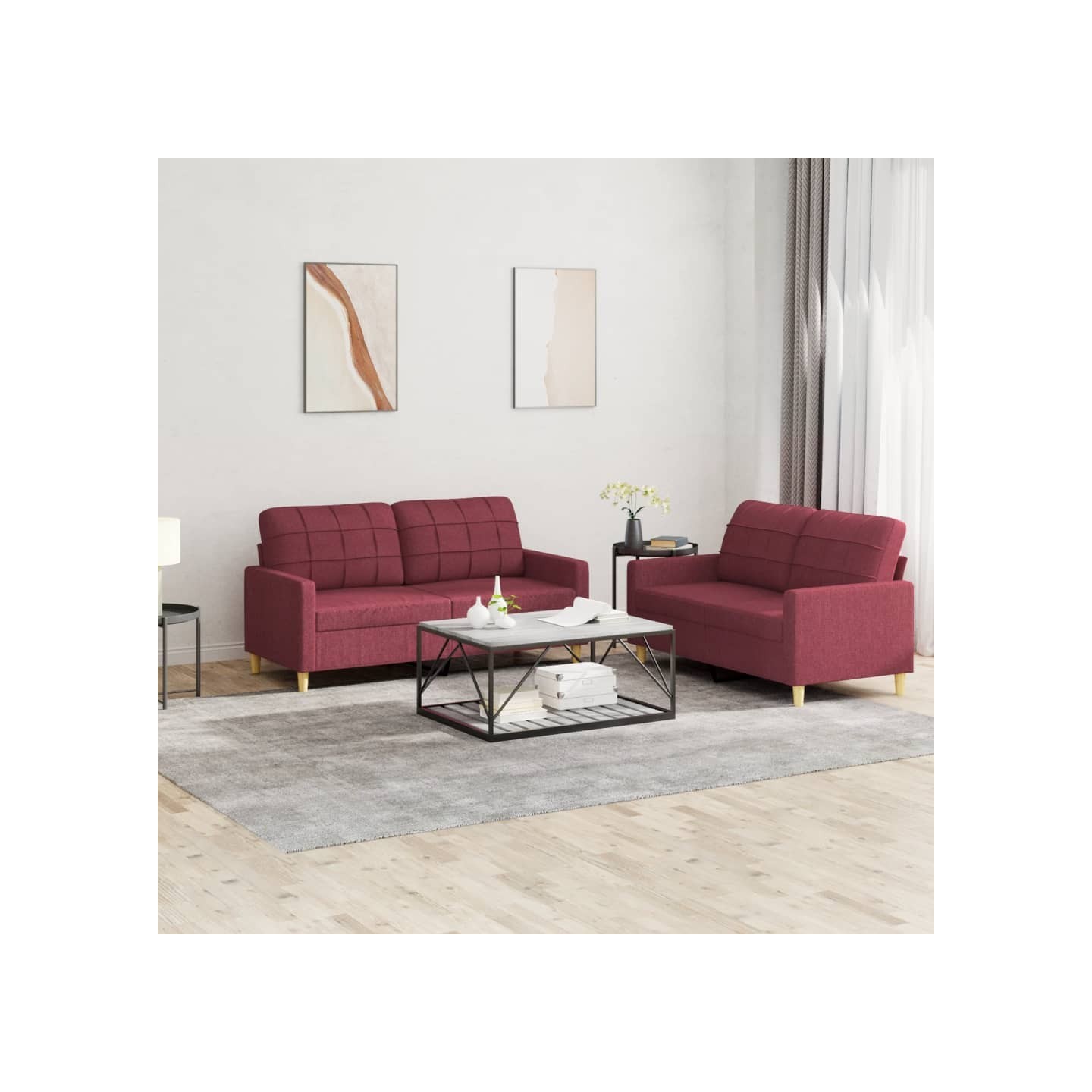 Ensemble de canapés 2 pcs avec coussins Rouge bordeaux Tissu