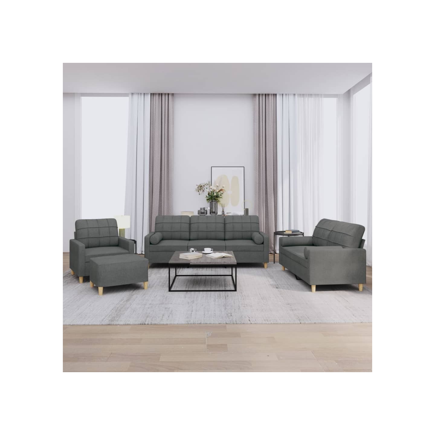 Ensemble de canapés 4 pcs coussins gris foncé tissu