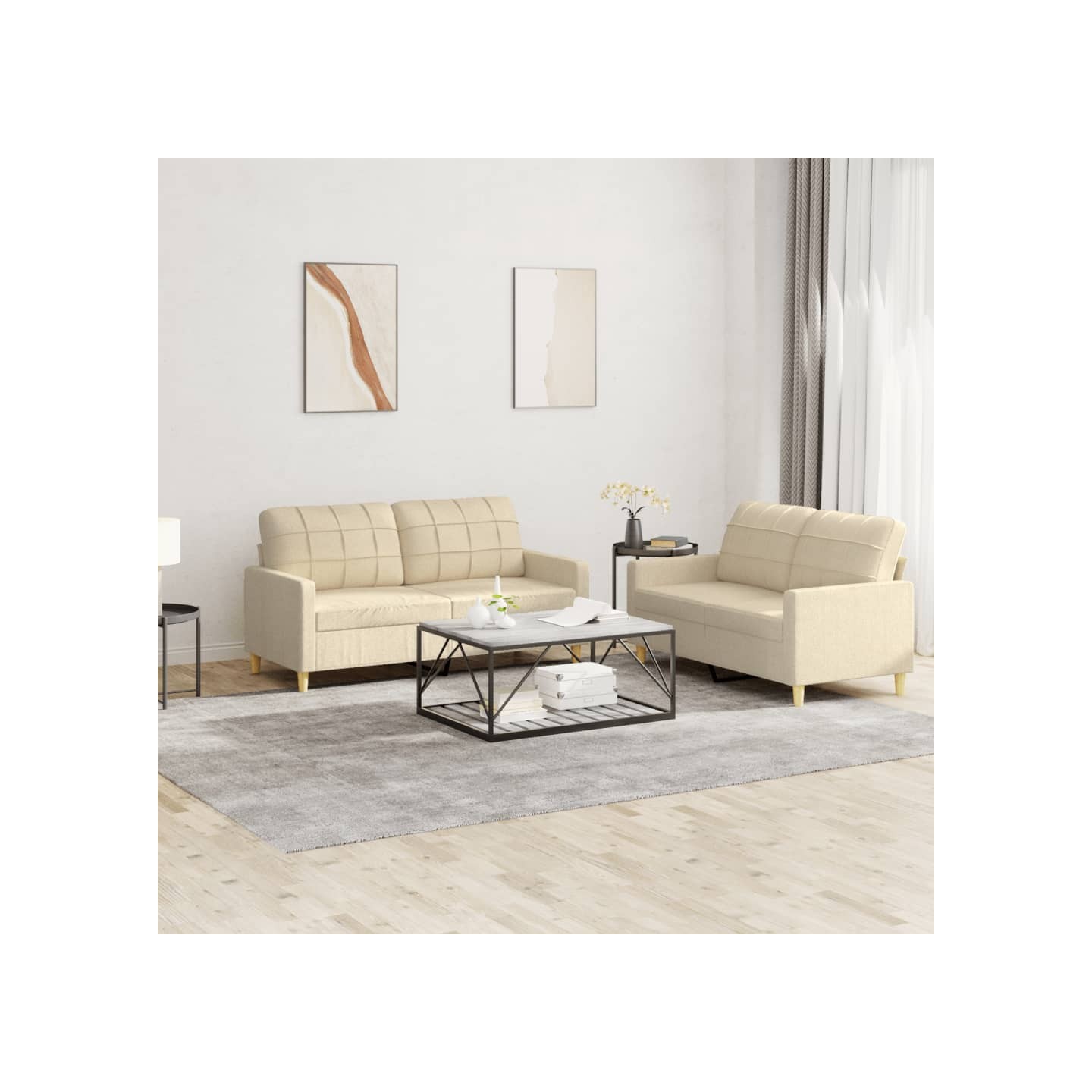 Ensemble de canapés 2 pcs avec coussins Crème Tissu