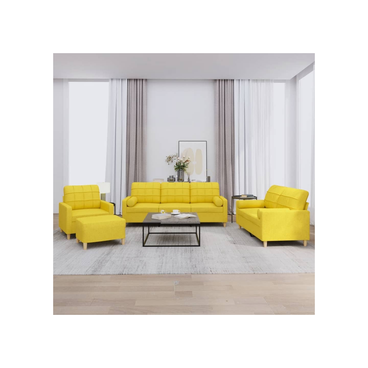 Ensemble de canapés 4 pcs avec coussins jaune clair tissu