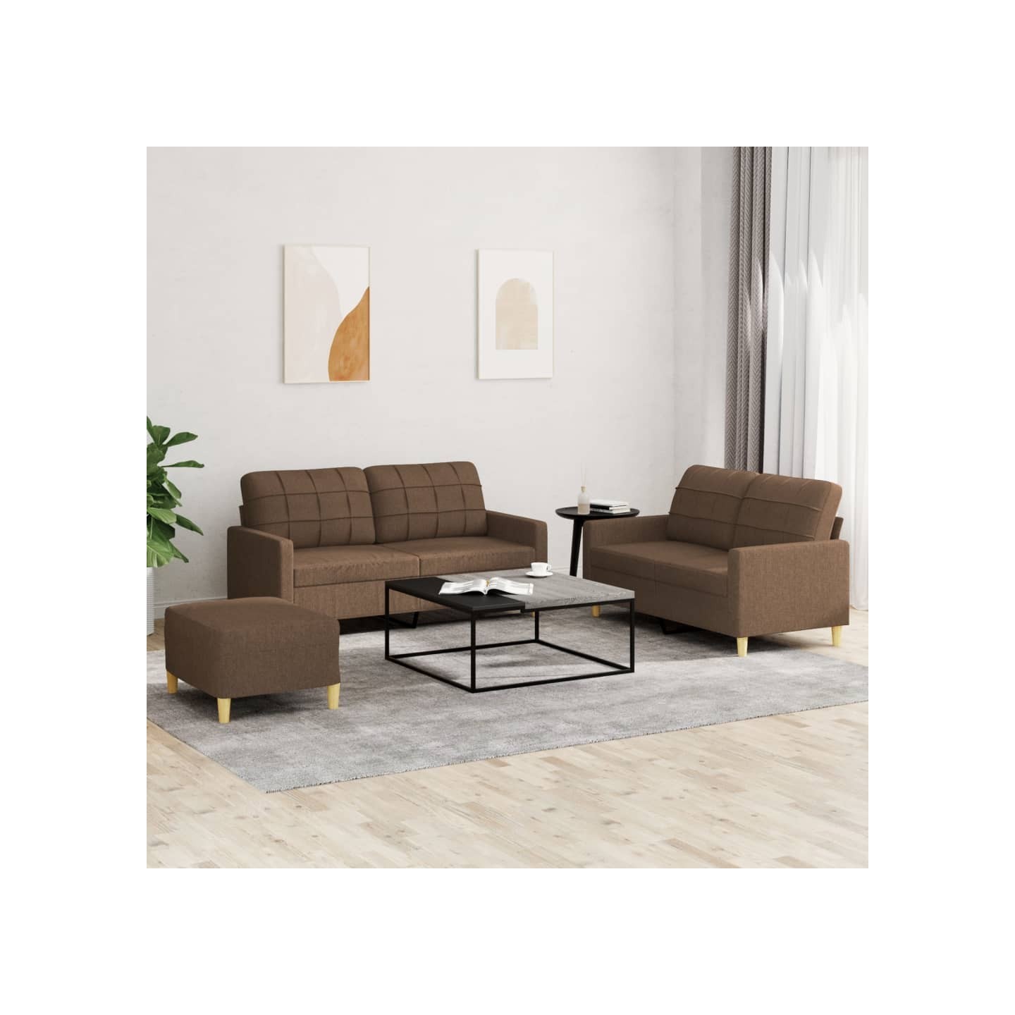 Ensemble de canapés 3 pcs avec coussins Marron Tissu
