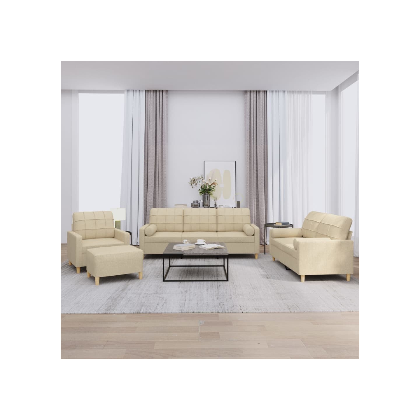 Ensemble de canapés 4 pcs avec coussins crème tissu
