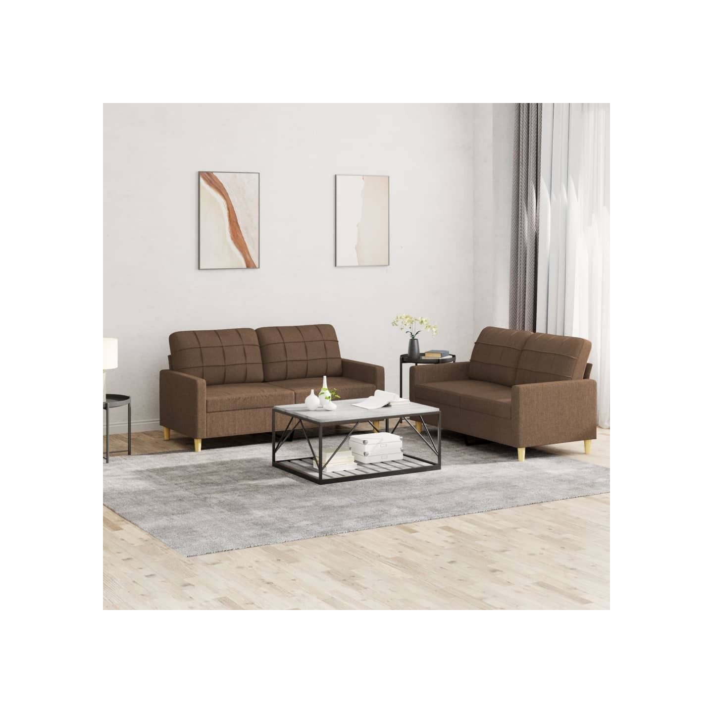 Ensemble de canapés 2 pcs avec coussins Marron Tissu