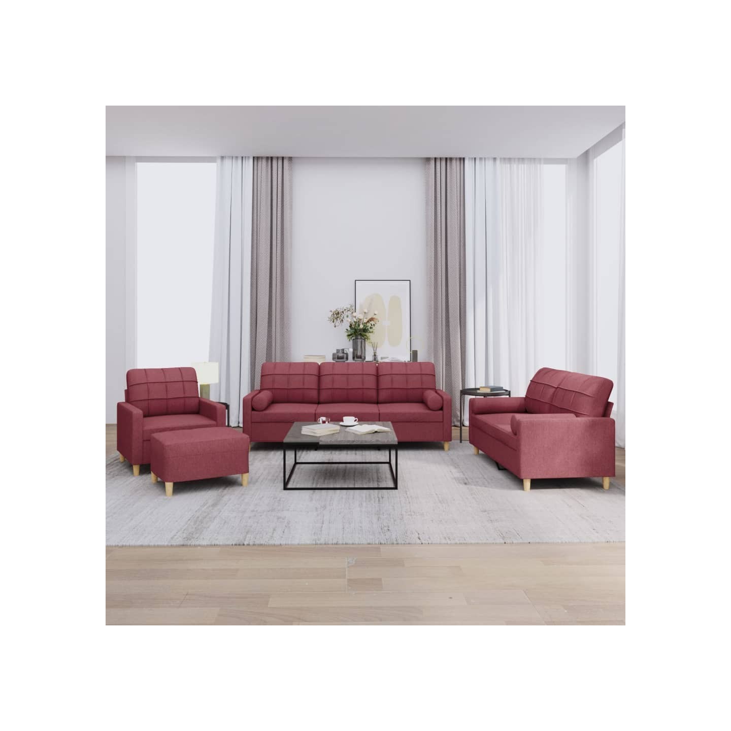 Ensemble de canapés 4 pcs avec coussins rouge bordeaux tissu