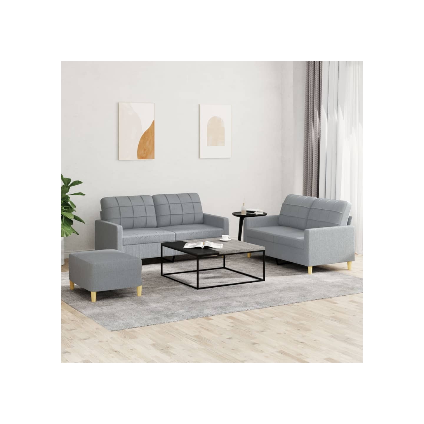 Ensemble de canapés 3 pcs avec coussins Gris clair Tissu
