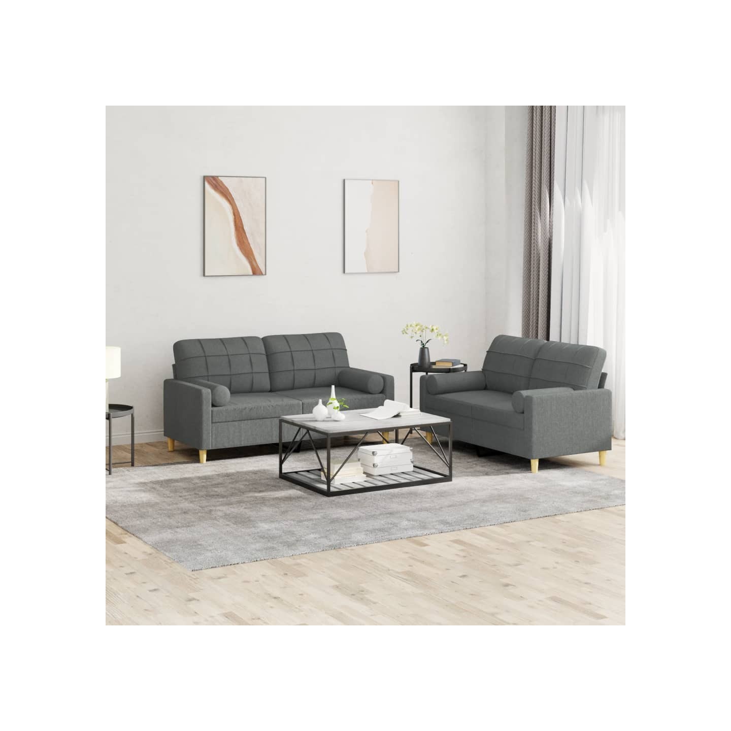 Ensemble de canapés 2 pcs coussins gris foncé tissu