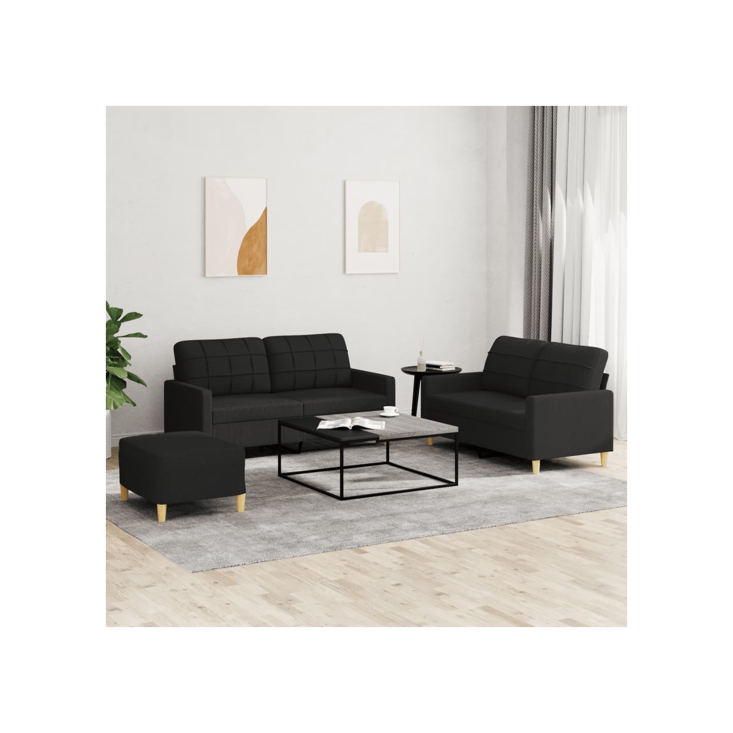Ensemble de canapés 3 pcs avec coussins Noir Tissu