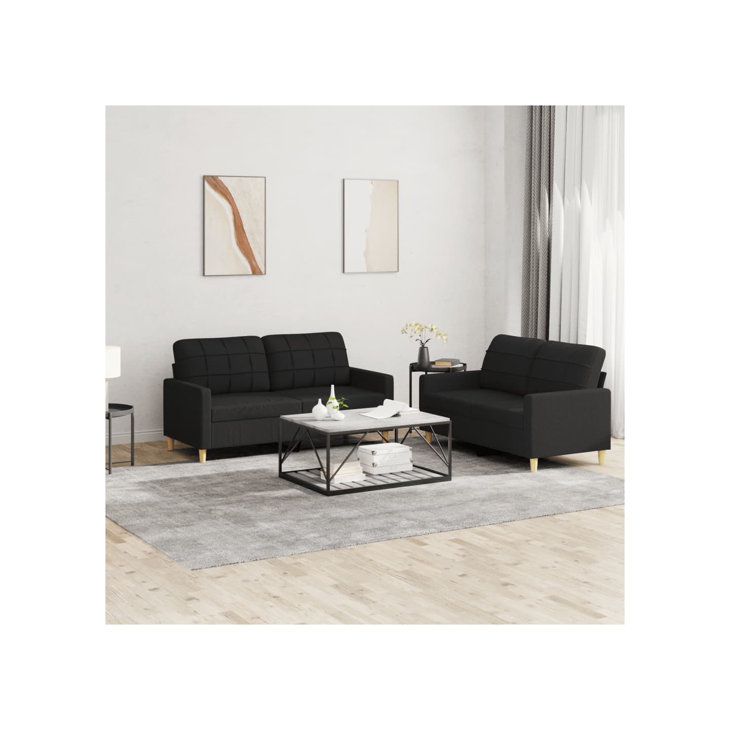 Ensemble de canapés 2 pcs avec coussins Noir Tissu