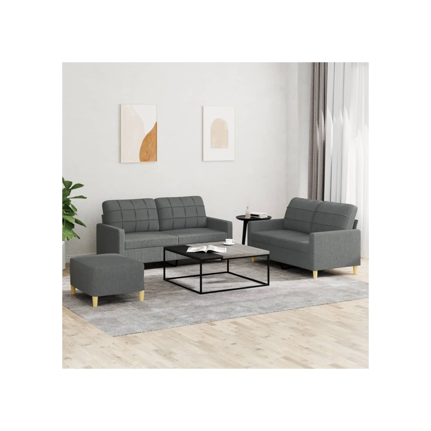 Ensemble de canapés 3 pcs avec coussins Gris foncé Tissu