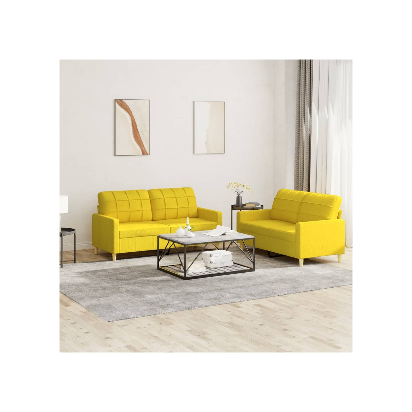 Ensemble de canapés 2 pcs avec coussins Jaune clair Tissu