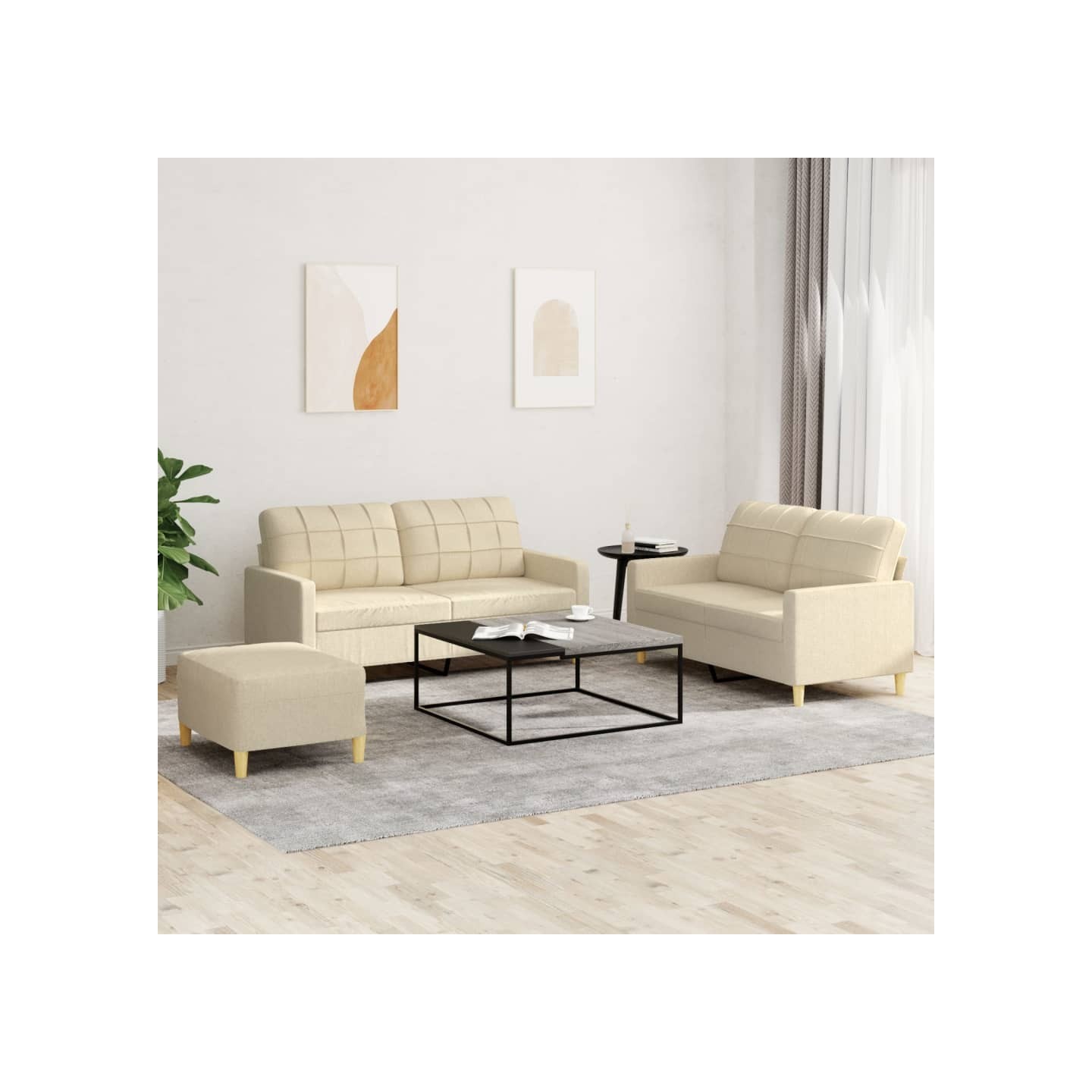 Ensemble de canapés 3 pcs avec coussins Crème Tissu