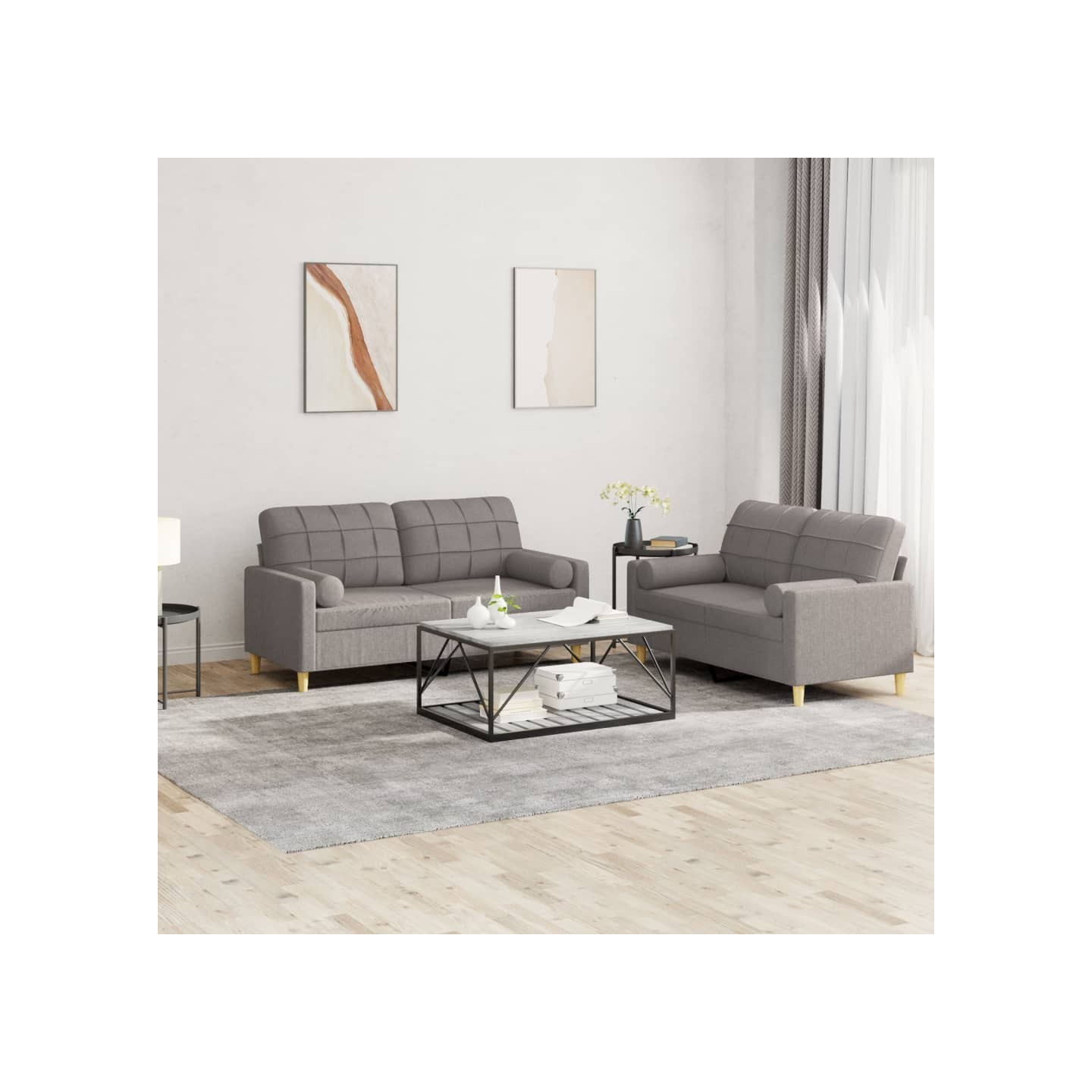 Ensemble de canapés 2 pcs avec coussins taupe tissu