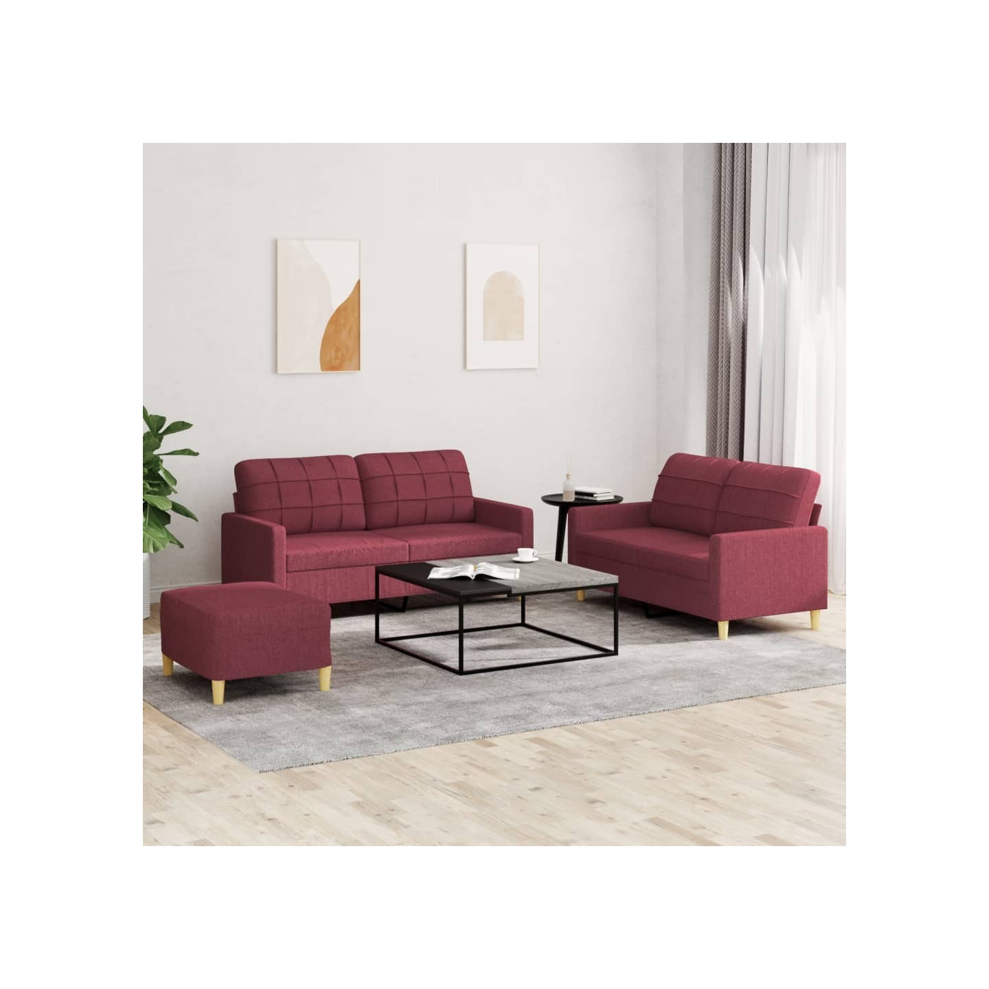 Ensemble de canapés 3 pcs avec coussins Rouge bordeaux Tissu