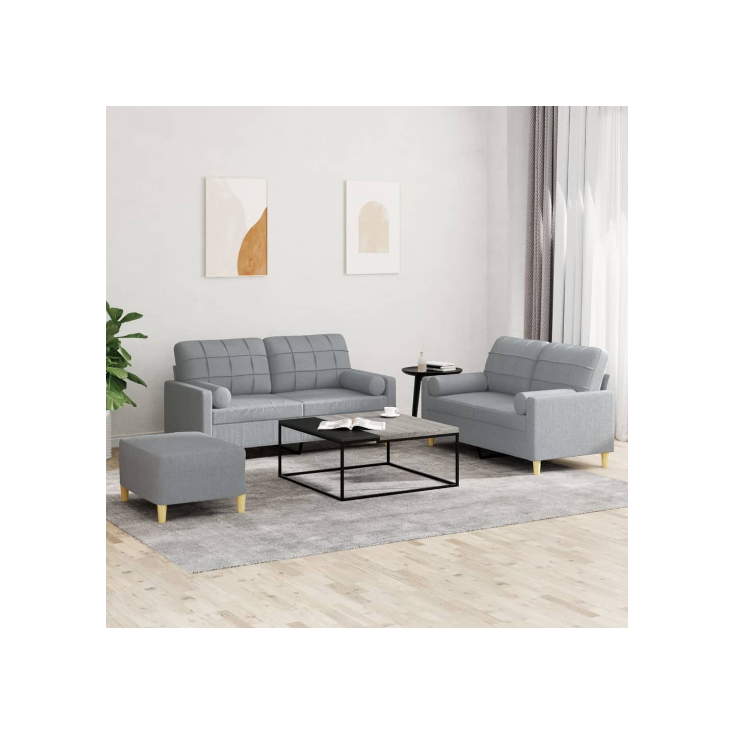 Ensemble de canapés 3 pcs coussins gris clair tissu