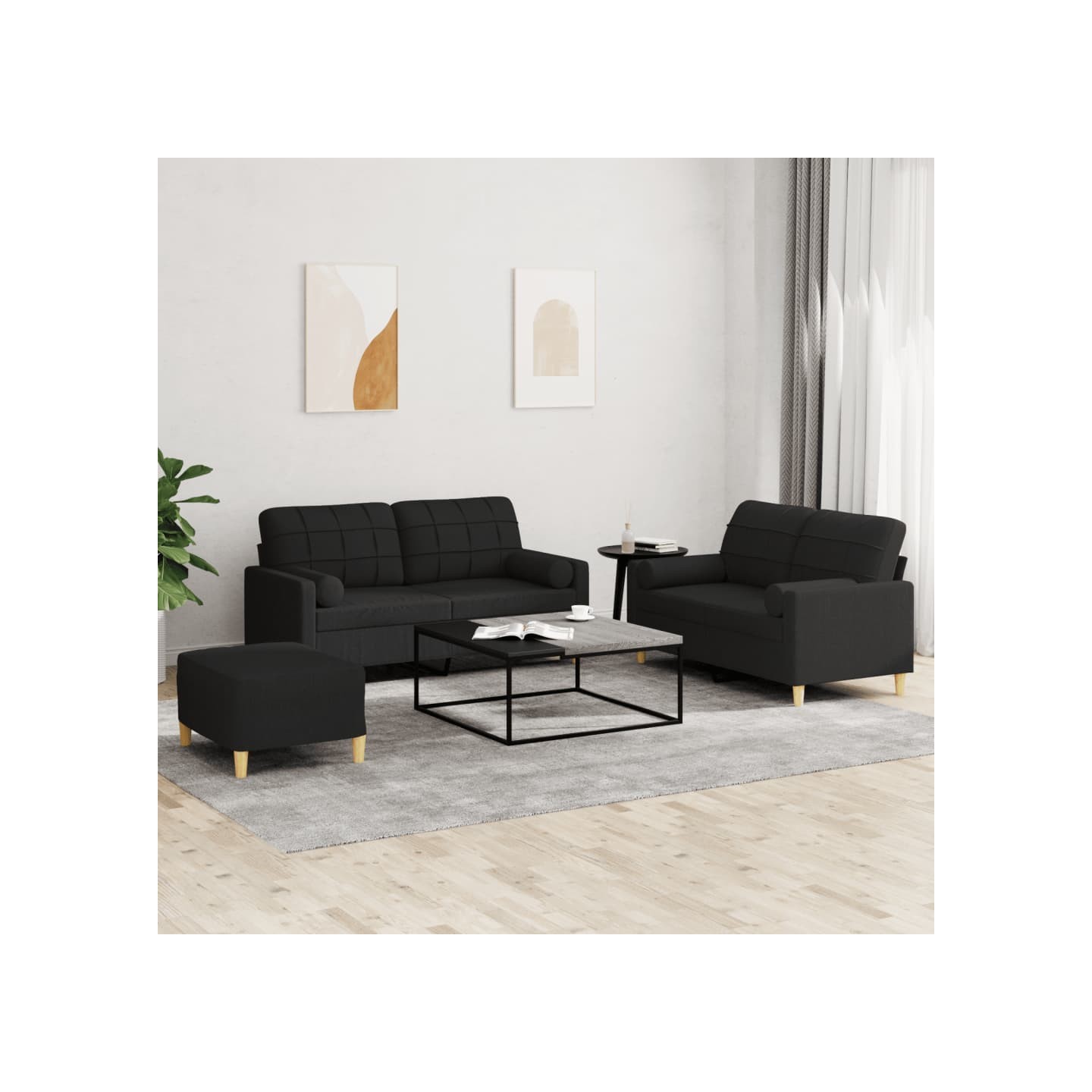 Ensemble de canapés 3 pcs avec coussins noir tissu