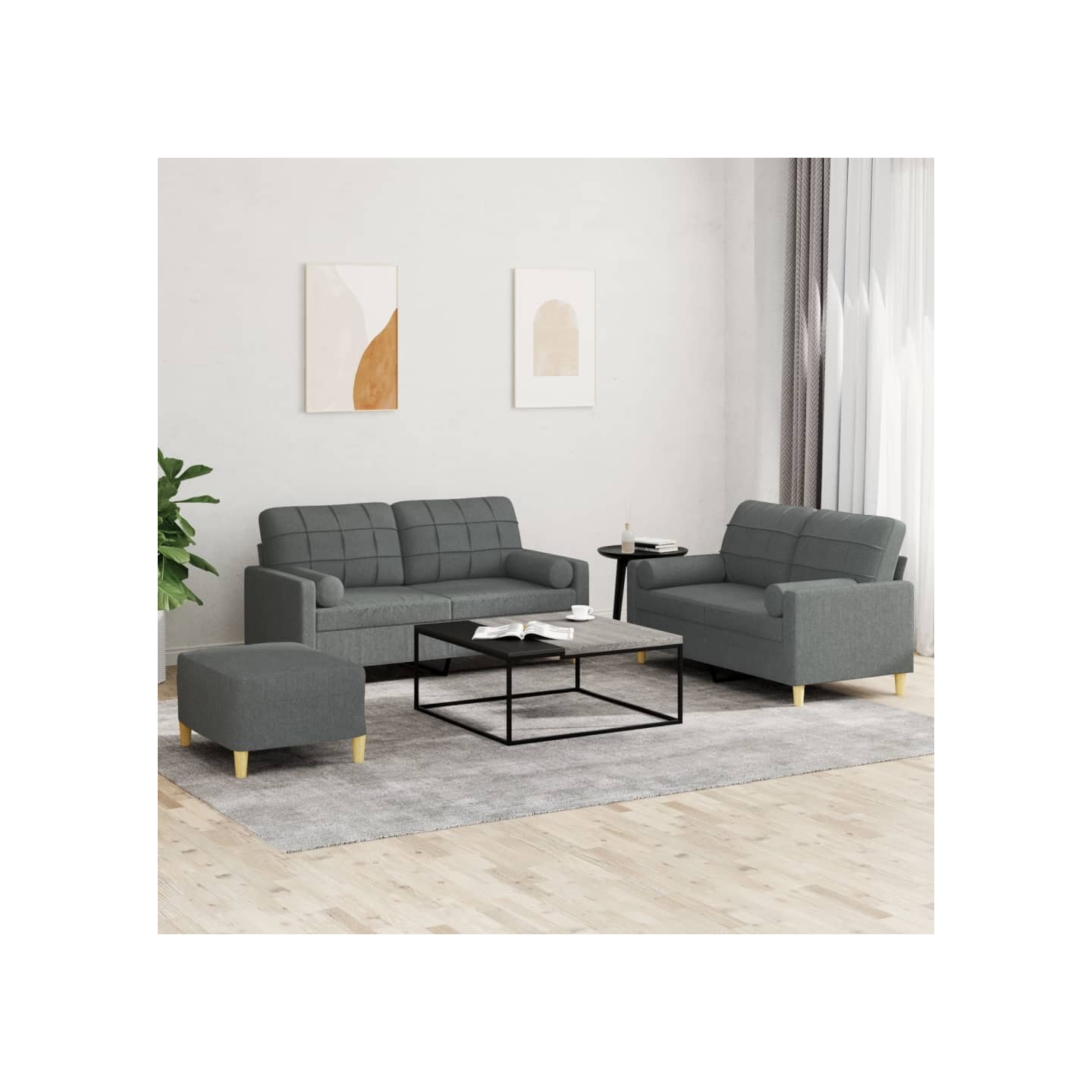 Ensemble de canapés 3 pcs coussins gris foncé tissu