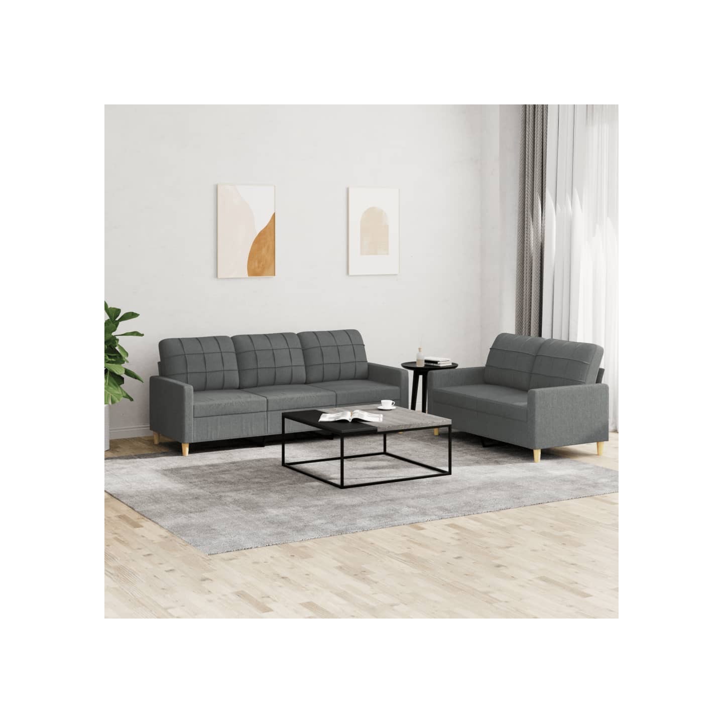 Ensemble de canapés 2 pcs avec coussins Gris foncé Tissu