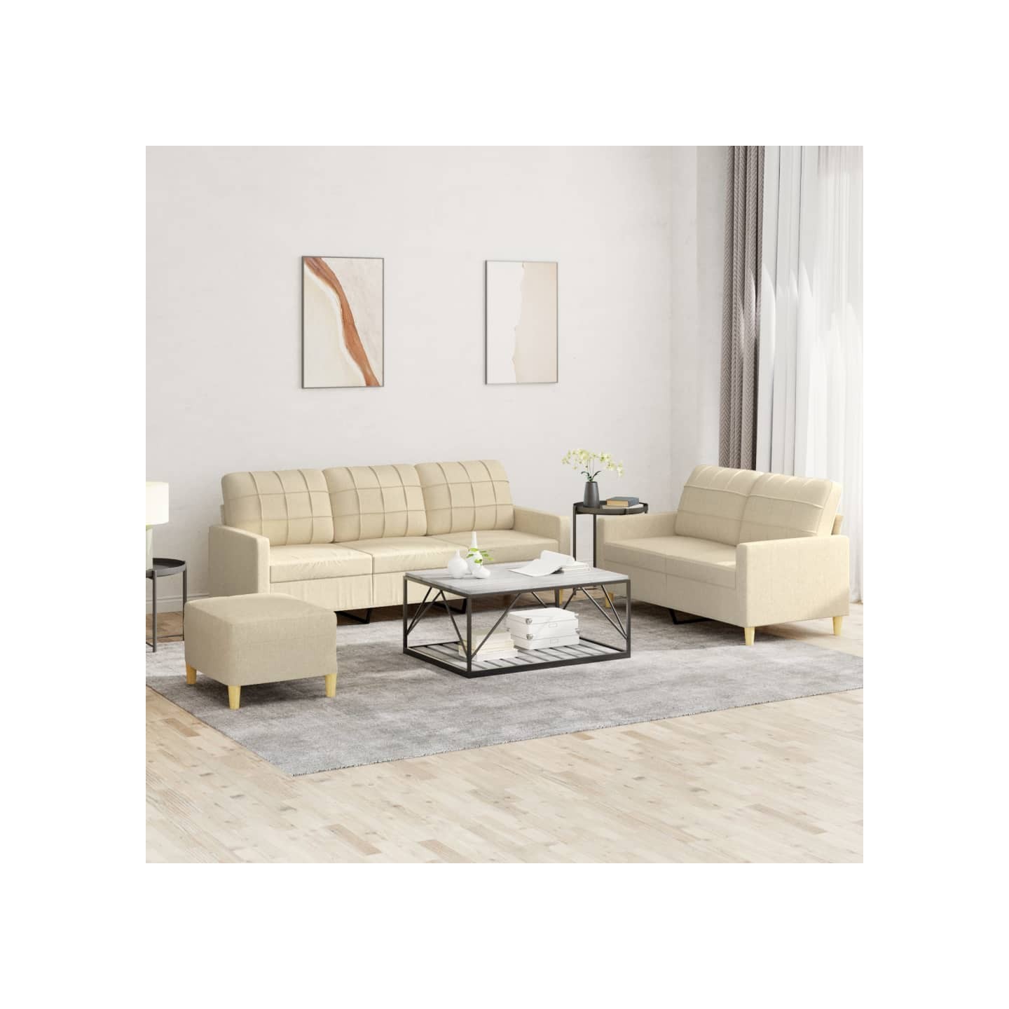 Ensemble de canapés 3 pcs avec coussins crème tissu