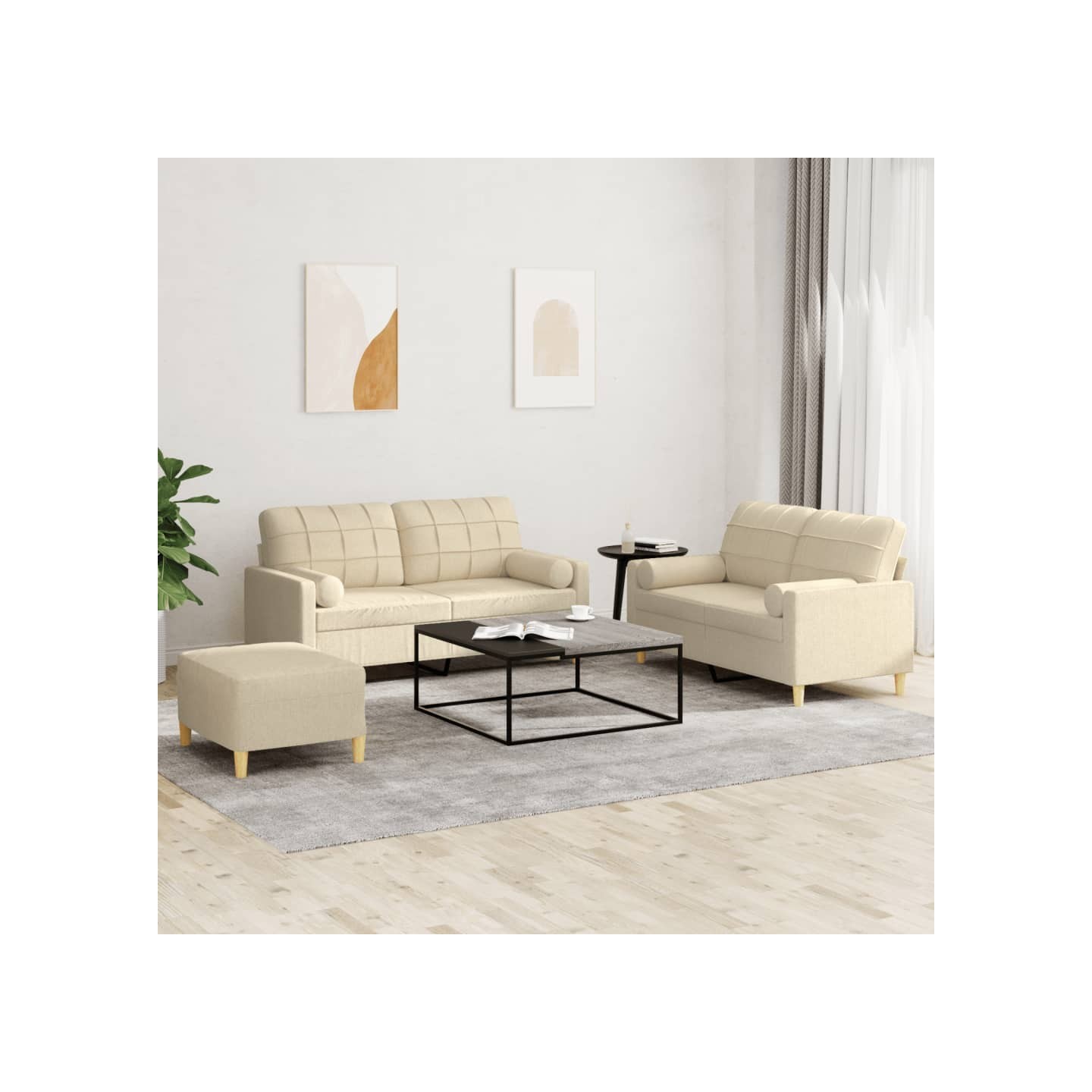 Ensemble de canapés 3 pcs avec coussins crème tissu