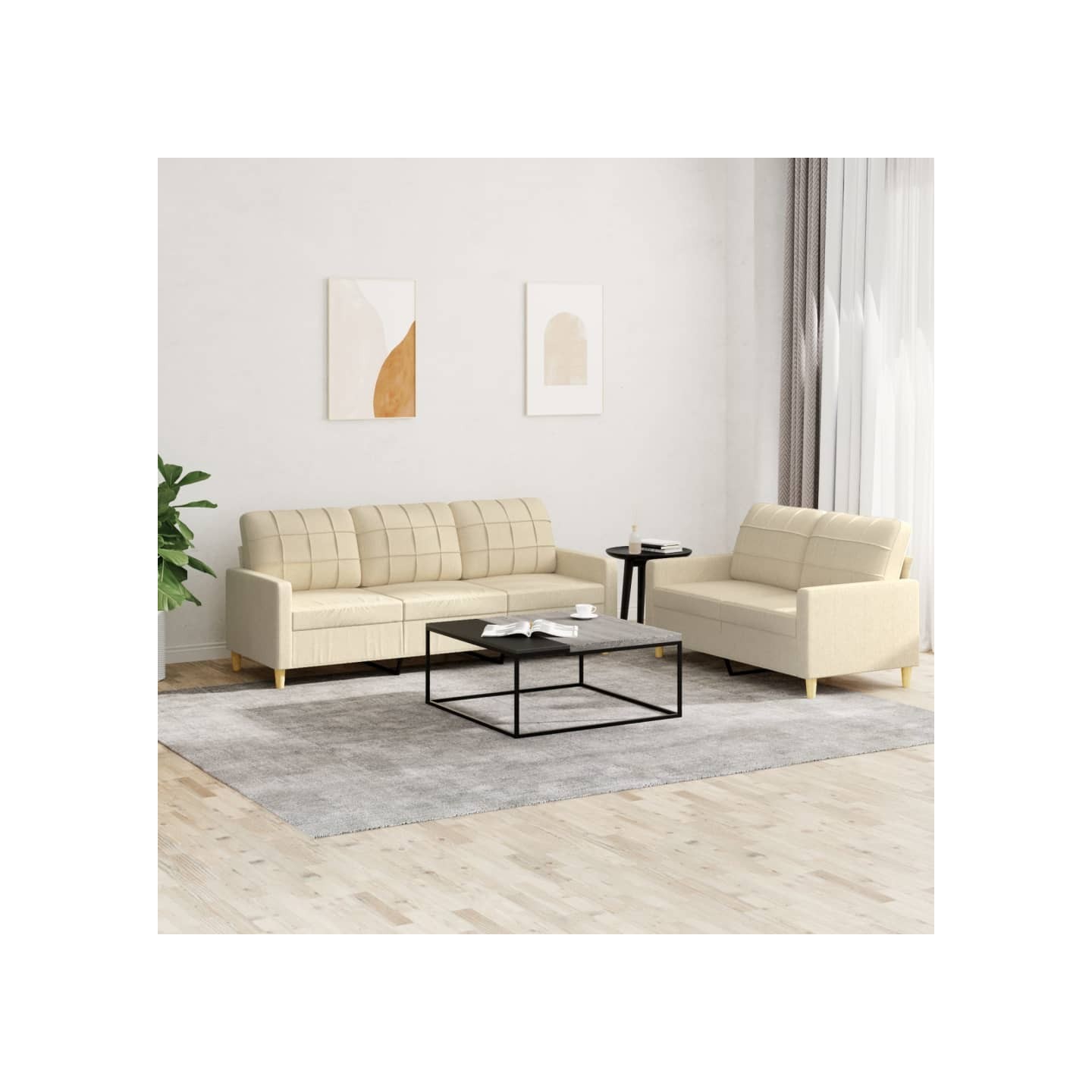 Ensemble de canapés 2 pcs avec coussins Crème Tissu
