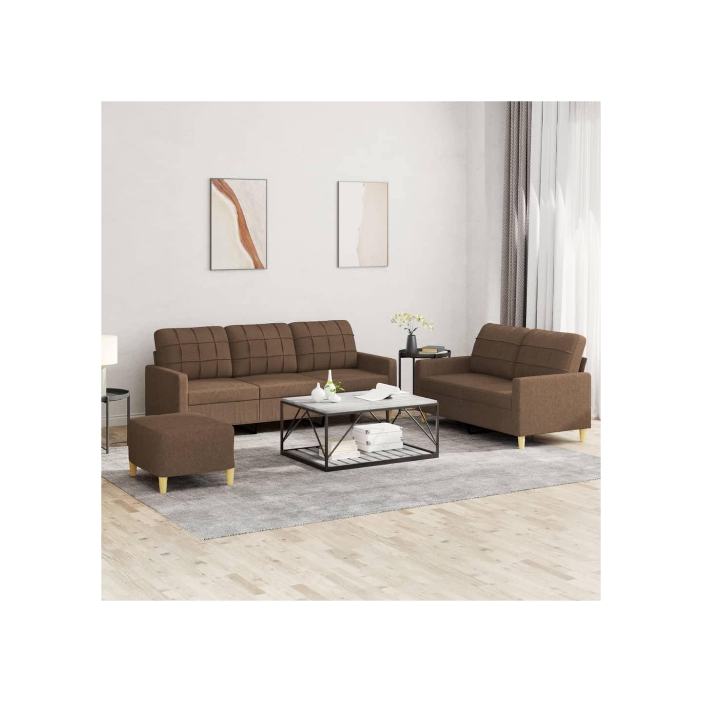 Ensemble de canapés 3 pcs avec coussins Marron Tissu