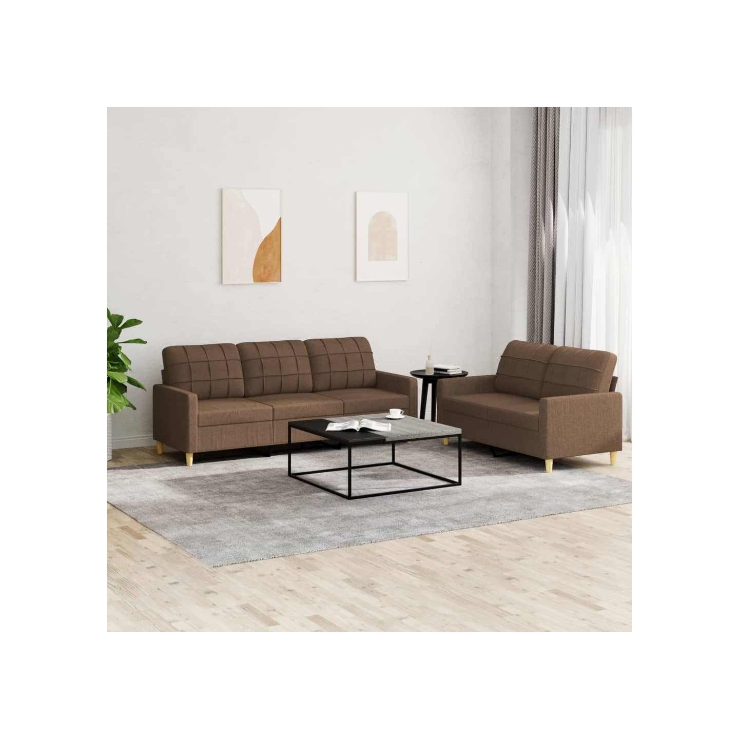 Ensemble de canapés 2 pcs avec coussins Marron Tissu