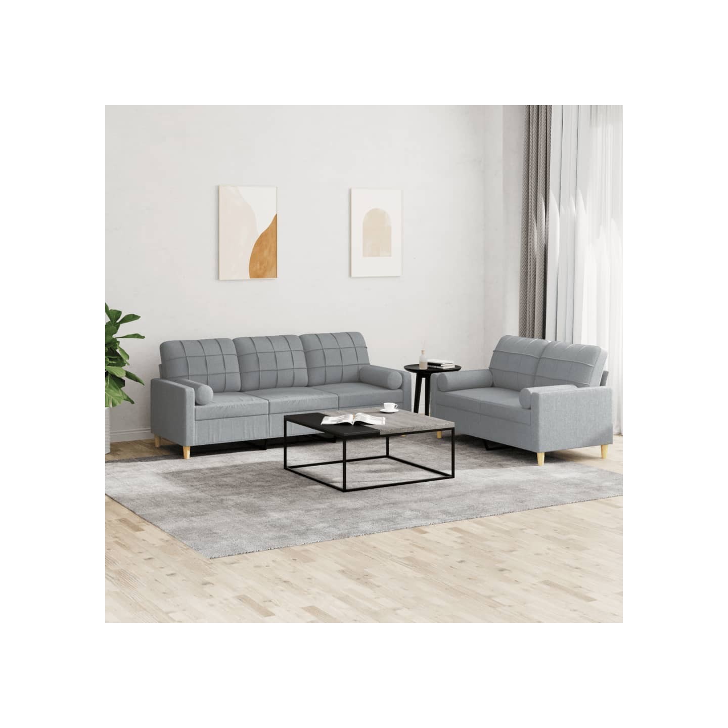 Ensemble de canapés 2 pcs coussins gris clair tissu