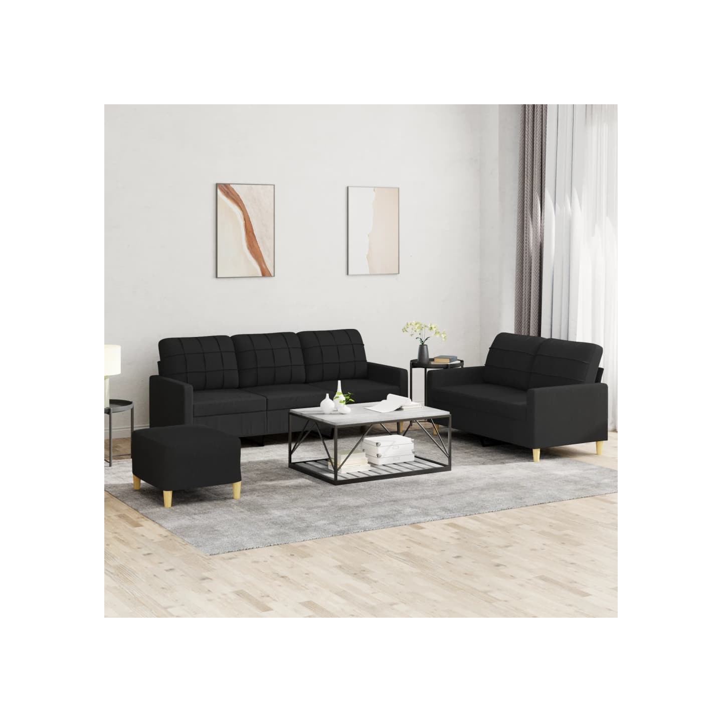 Ensemble de canapés 3 pcs avec coussins Noir Tissu