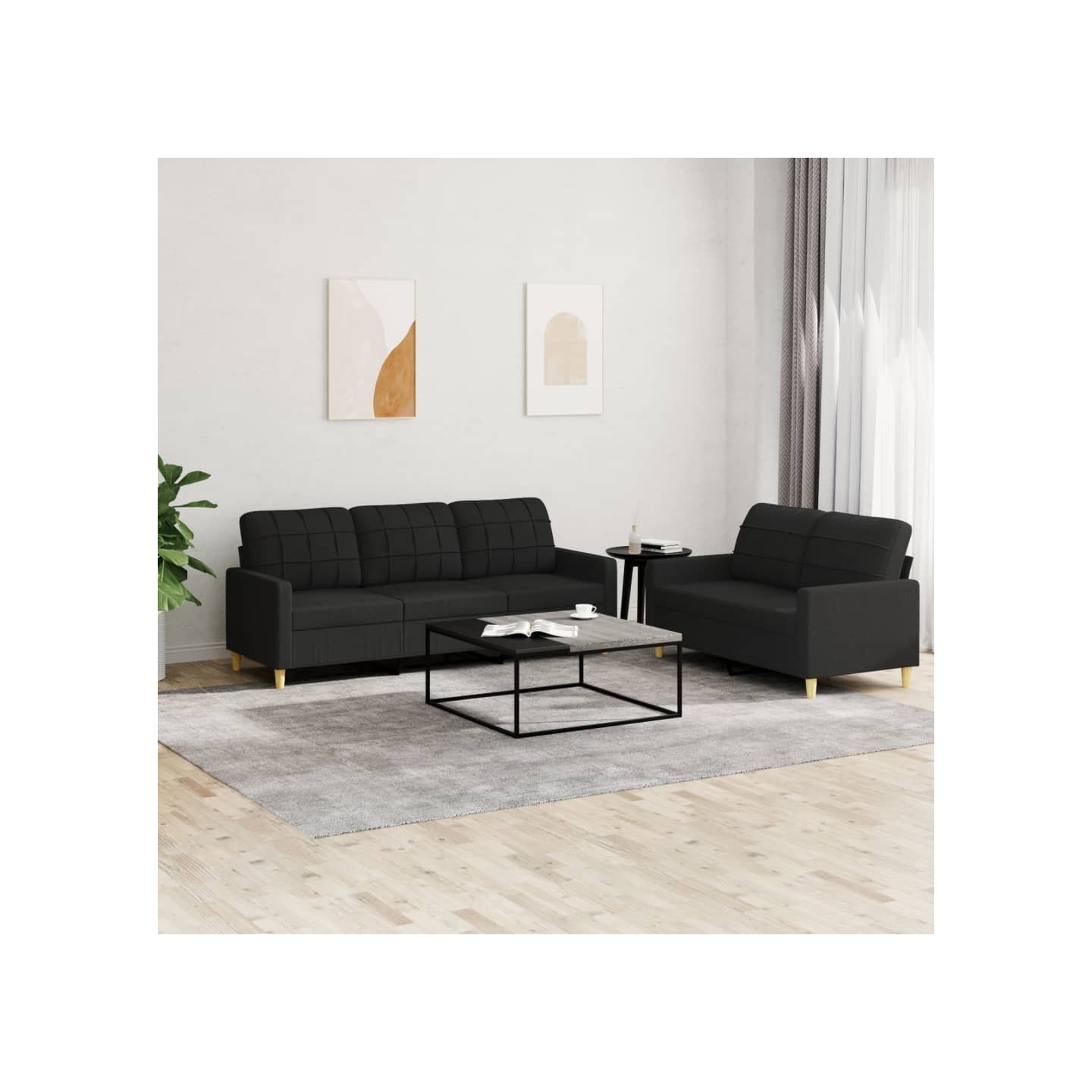 Ensemble de canapés 2 pcs avec coussins Noir Tissu