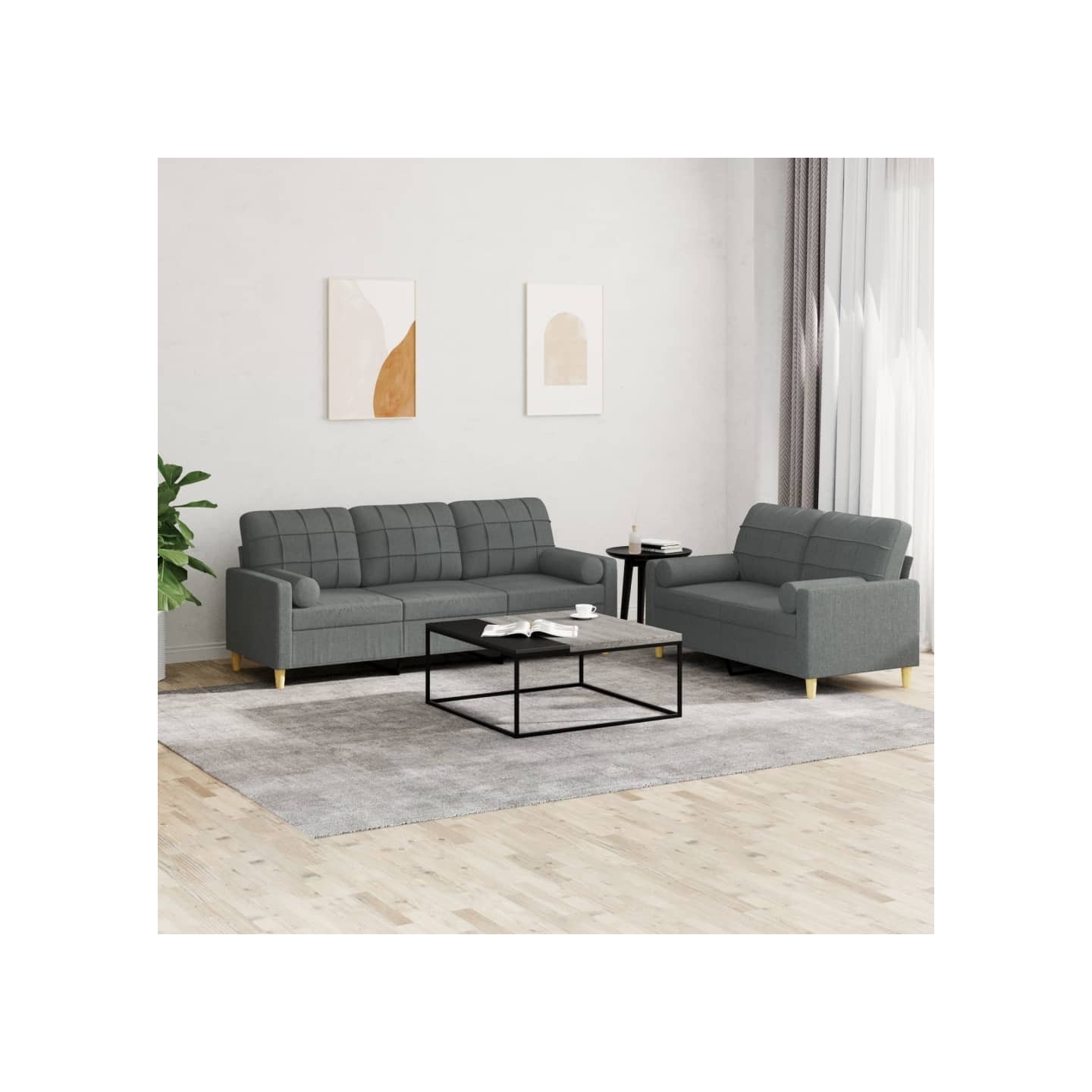 Ensemble de canapés 2 pcs coussins gris foncé tissu