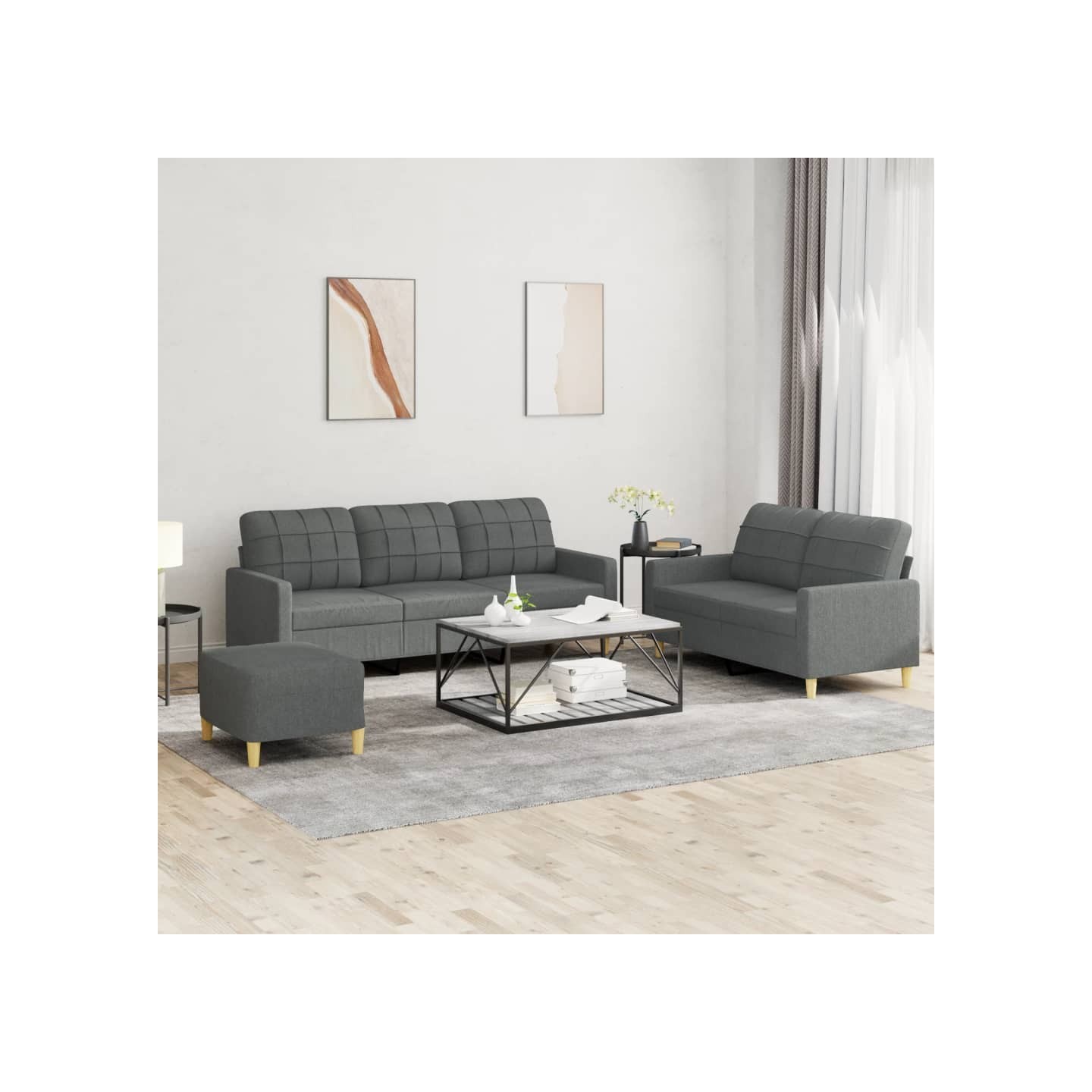 Ensemble de canapés 3 pcs avec coussins Gris foncé Tissu