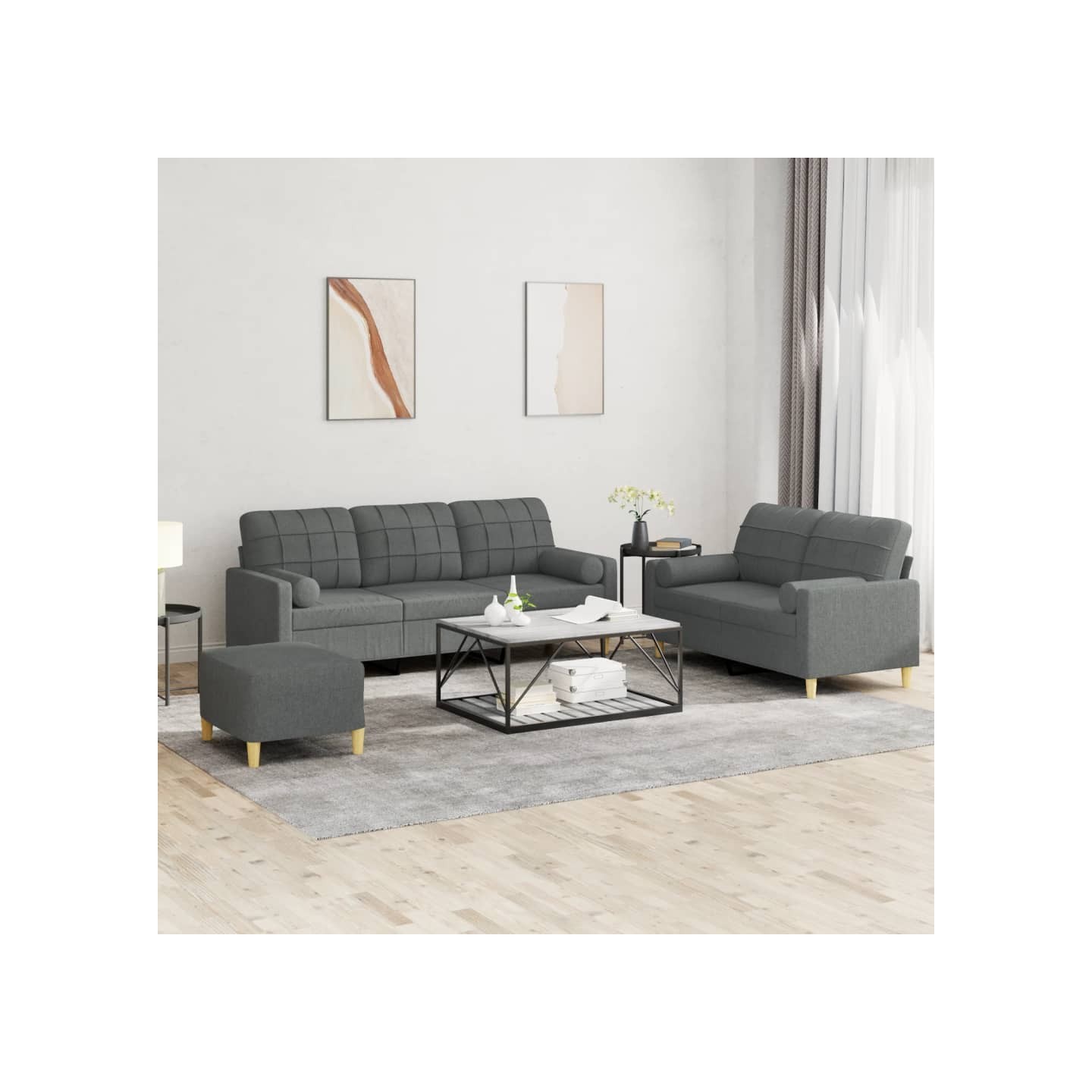 Ensemble de canapés 3 pcs coussins gris foncé tissu