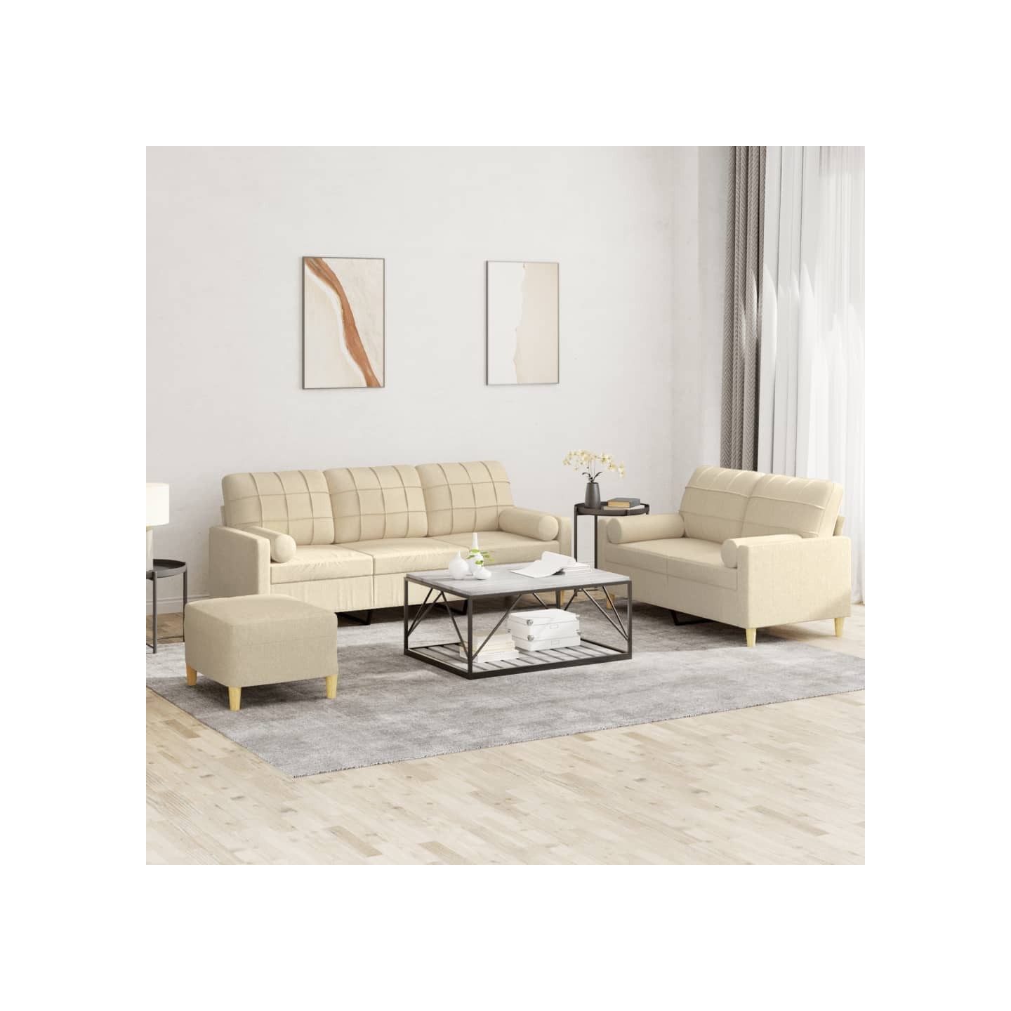 Ensemble de canapés 3 pcs avec coussins crème tissu