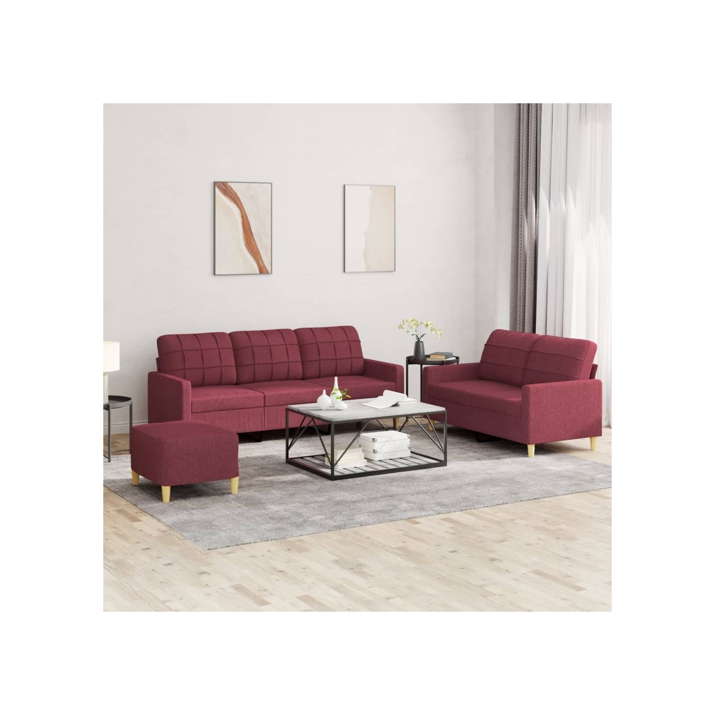 Ensemble de canapés 3 pcs avec coussins Rouge bordeaux Tissu