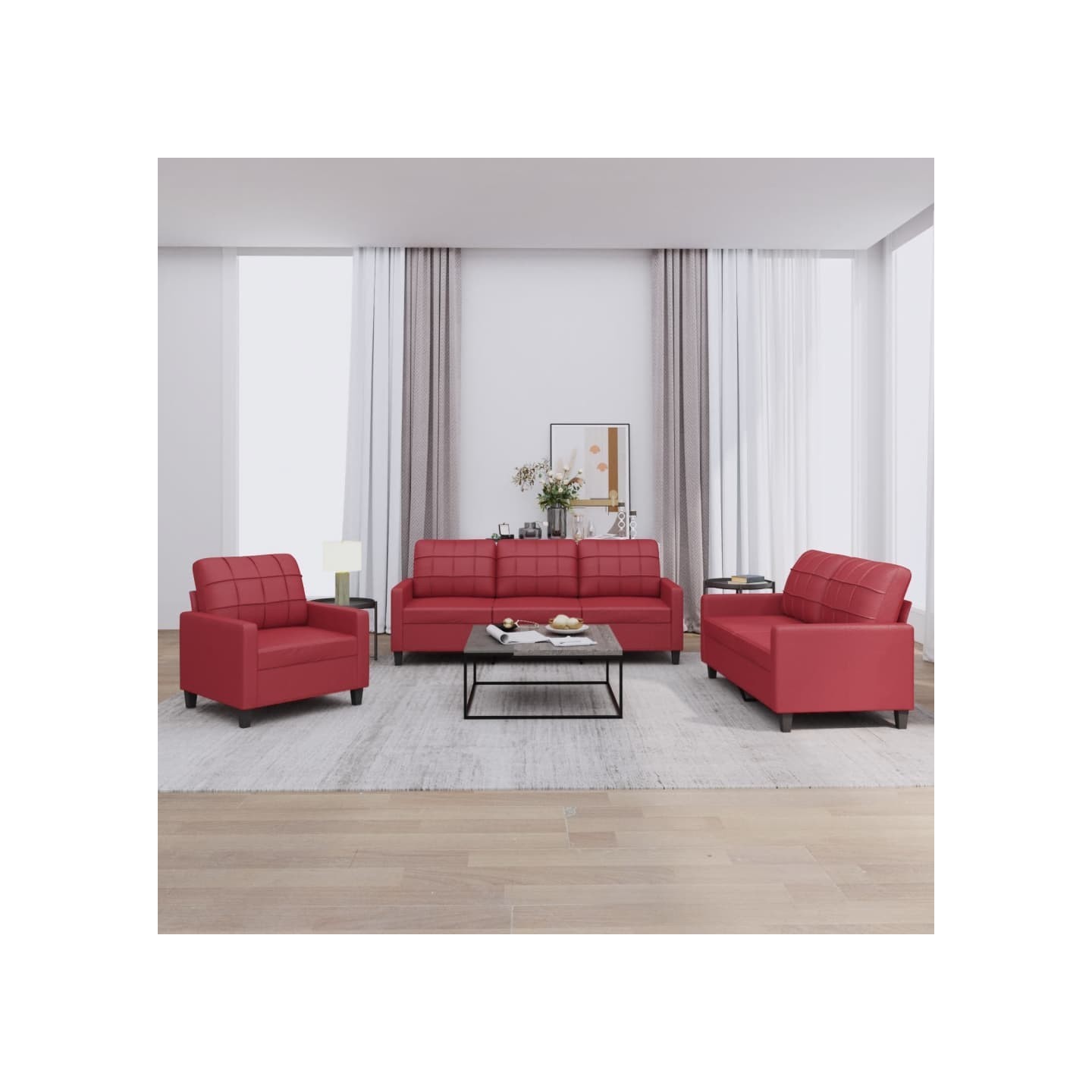 Ensemble de canapés 3 pcs et coussins Rouge bordeaux Similicuir