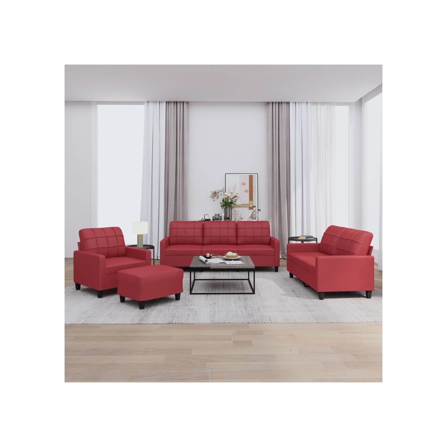 Ensemble de canapés 4 pcs et coussins Rouge bordeaux Similicuir
